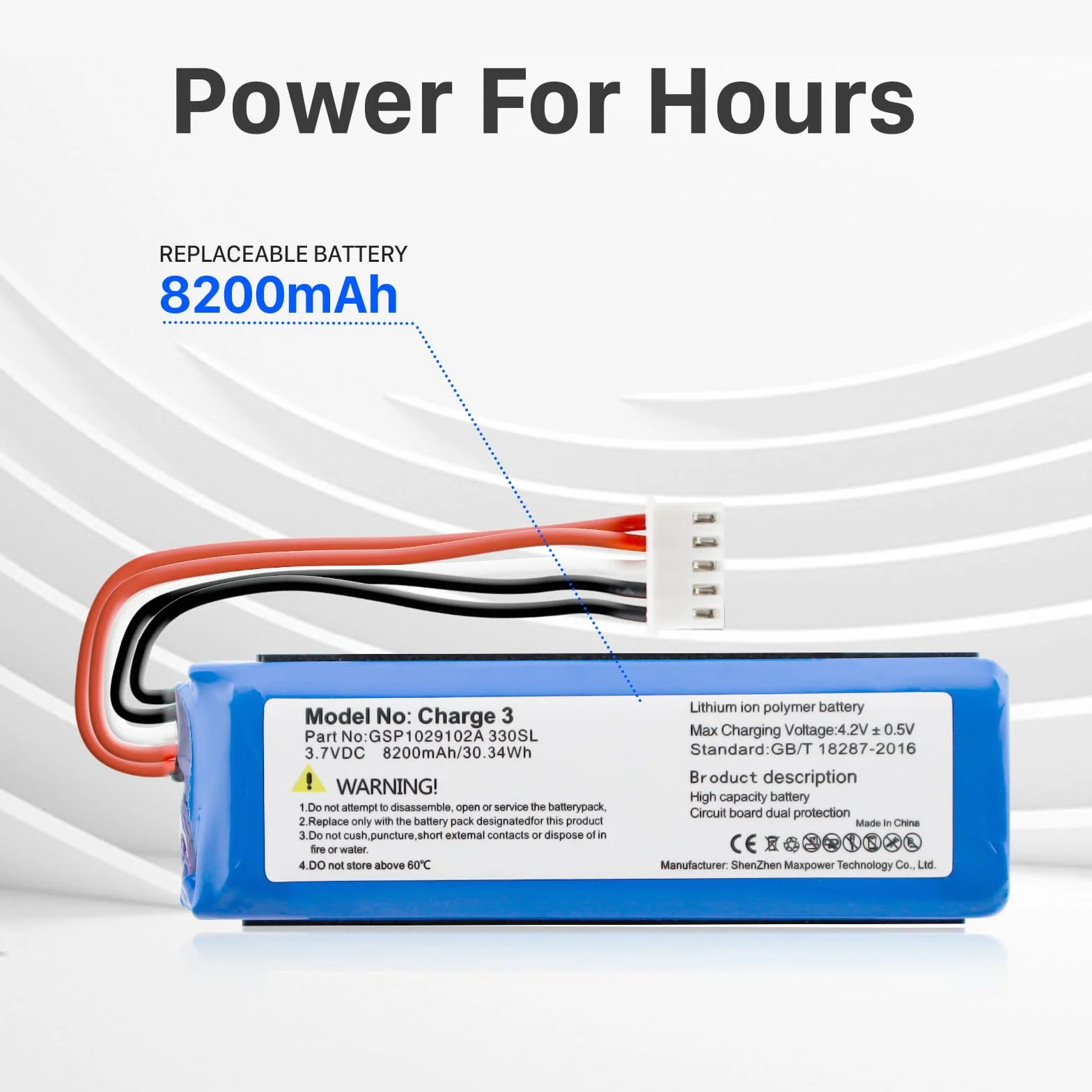 8200 mAh akumulator zastępczy do JBL Charge 3, kompatybilny z głośnikiem JBL Charge 3 GSP1029102A 330SL 3,7 V z narzędziem instalacyjnym