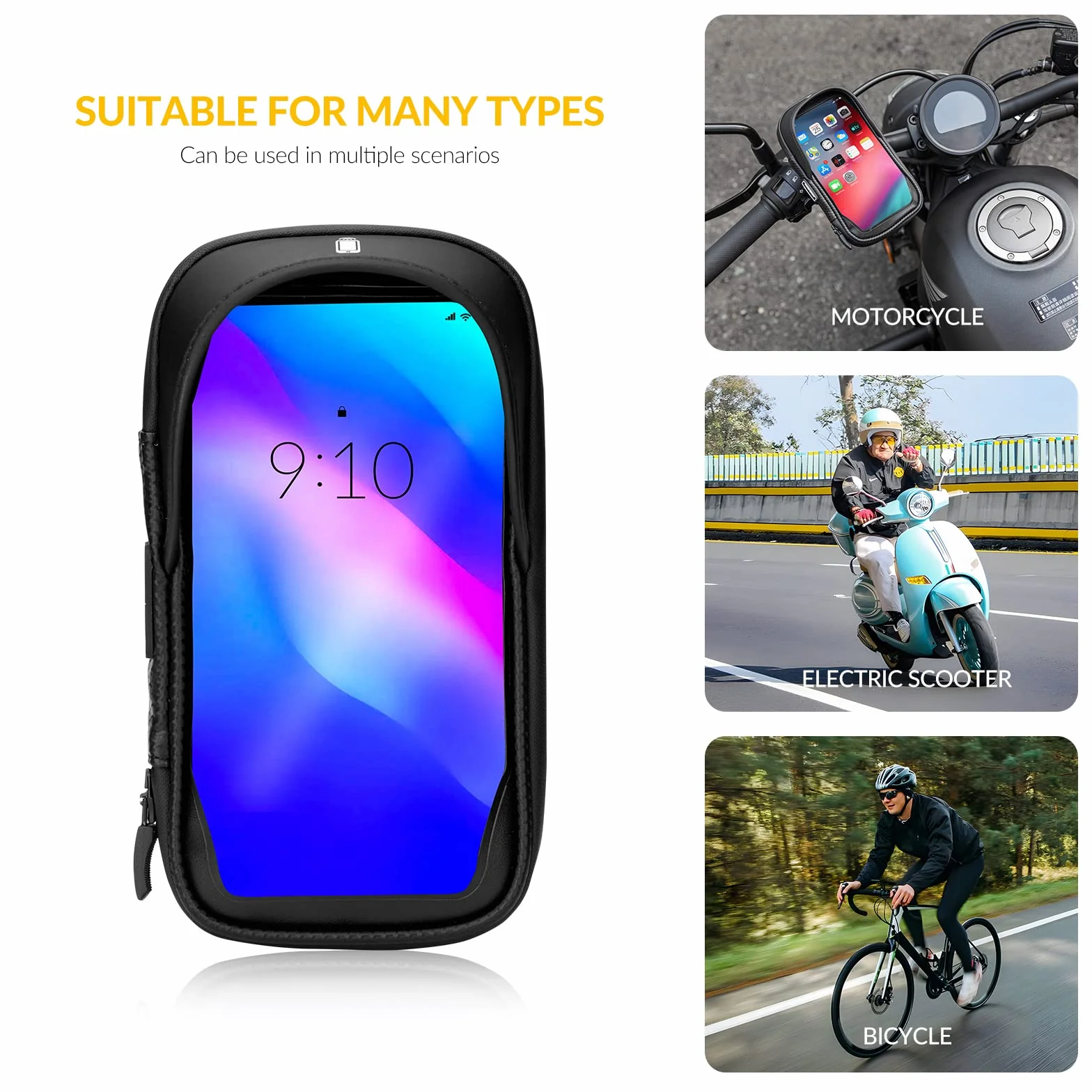 ROCKBROS Uchwyt na telefon komórkowy, torba rowerowa, wodoszczelna torba na kierownicę, obracana o 360°, do smartfonów o przekątnej ekranu 6,7", uchwyt na telefon komórkowy