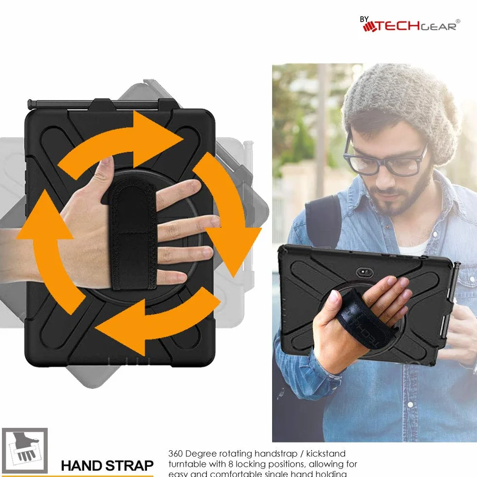 TECHGEAR X-Case pasuje do Microsoft Surface Go 4 / Surface Go 3/2 / 1 26.7 cm, wytrzymałe, wytrzymałe etui odporne na wstrząsy, stojak obrotowy 360, pasek na rękę i pasek na ramię - czarne