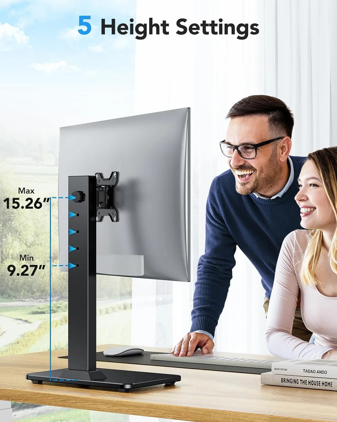 HUANUO Stojak na monitor VESA 20.0 kg 13″-34″ 5 opcji wysokości obrotowy 360° 75x75/100x100 mm