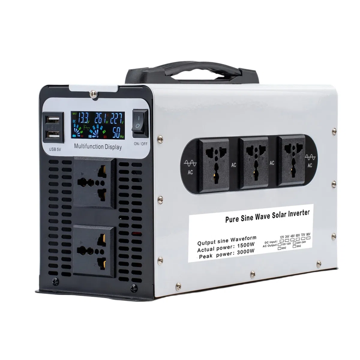 Przenośny falownik sinusoidalny 1500 W, DC 12 V, 24 V, 48 V, 60 V, 72 V na 110 V 230 V Power Solarny przetwornica napięcia do samochodów ciężarowych, kamperów, falownik solarny, 60
