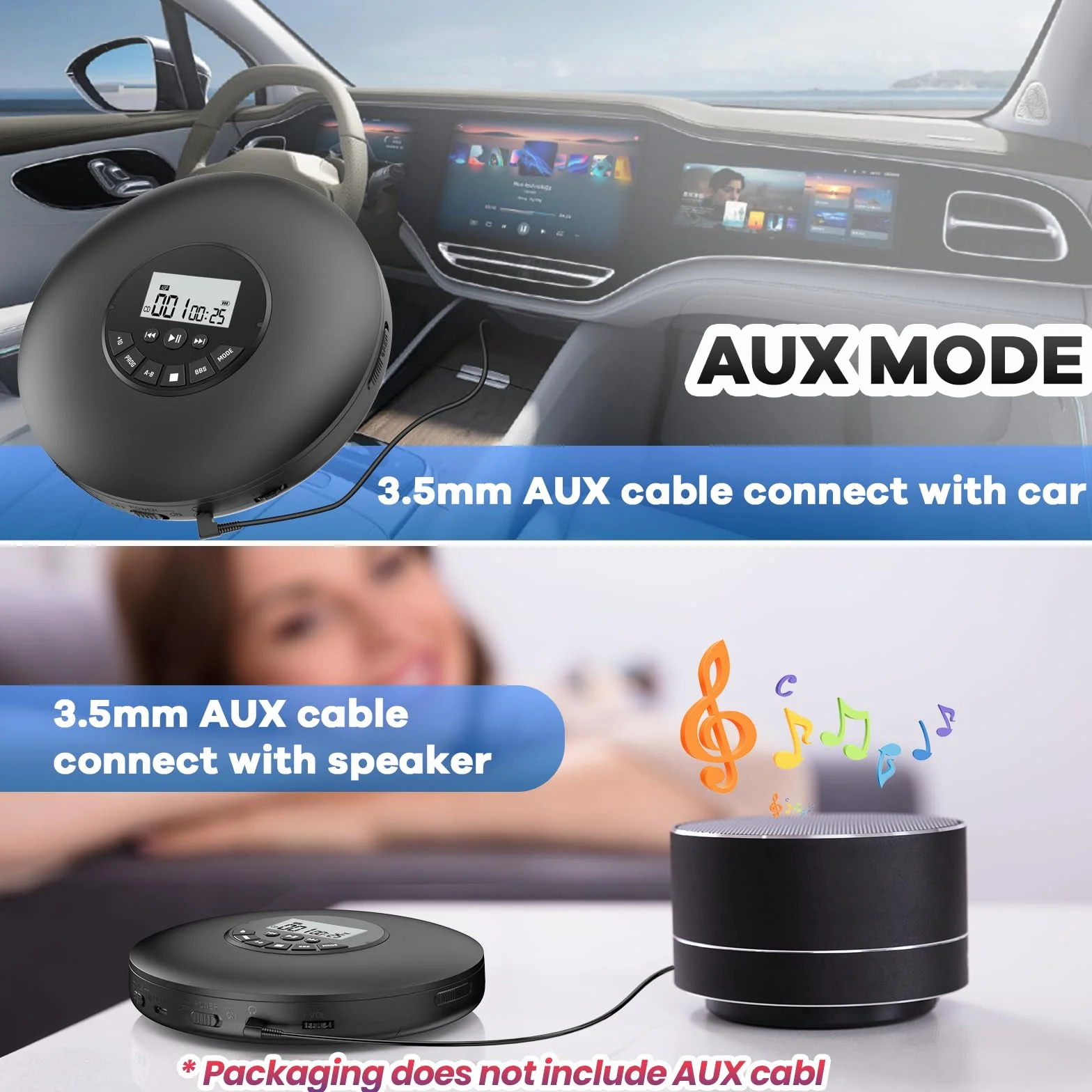Arafuna Przenośny Odtwarzacz CD-Kompaktowy Discman Odtwarzacz CD-Osobisty odtwarzacz muzyczny z CD-R, CD-RW Odtwarzanie Anti-Skip Protection, Programowalne utwory do słuchawek