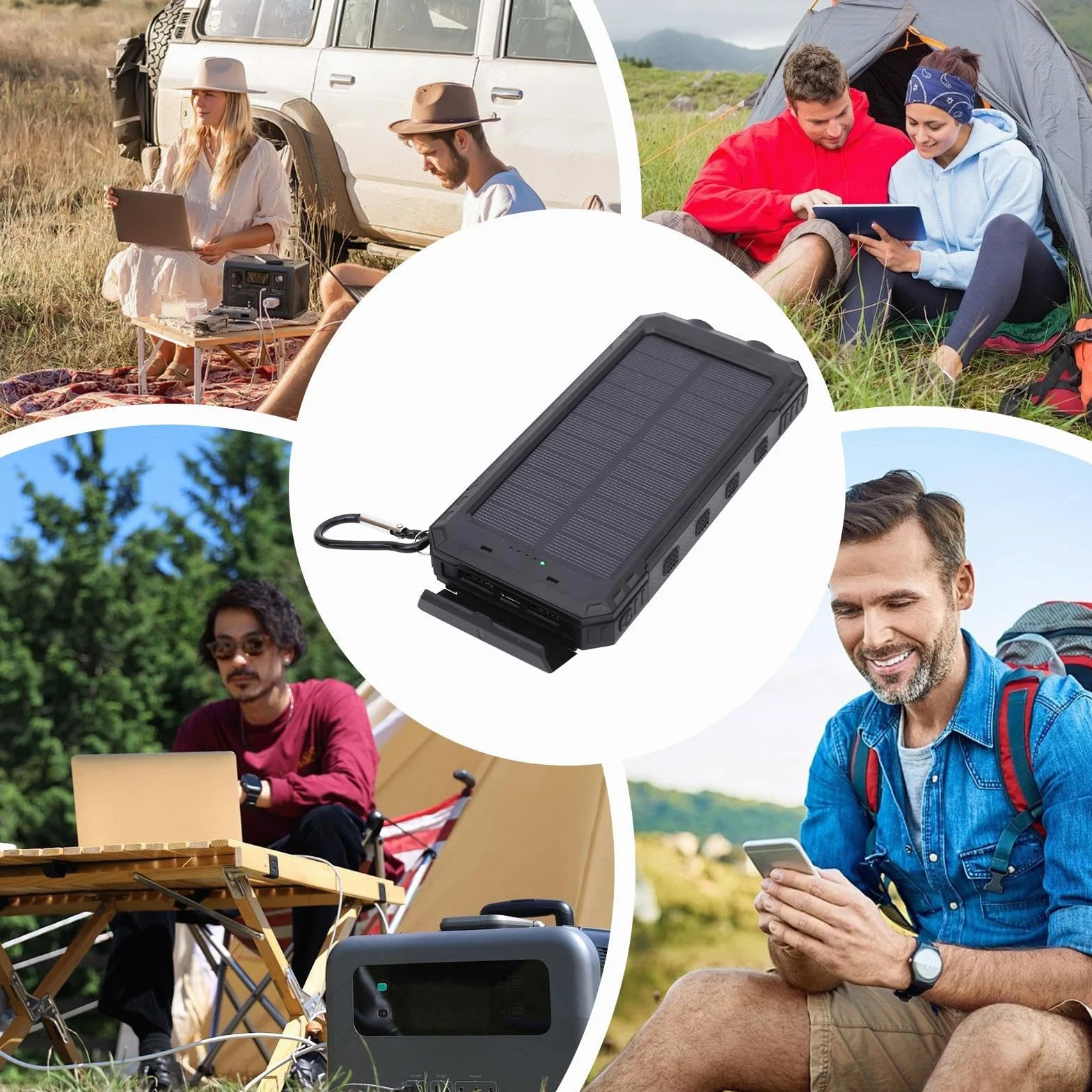 Solar Charger, Wireless Charger Bank, 20000mAh Fast Charging Device with Flashlight, Waterproof Dustproof Shockproof Design for Camping Hiking Outdoor Use, 6.22x3.07x0.98 Inches