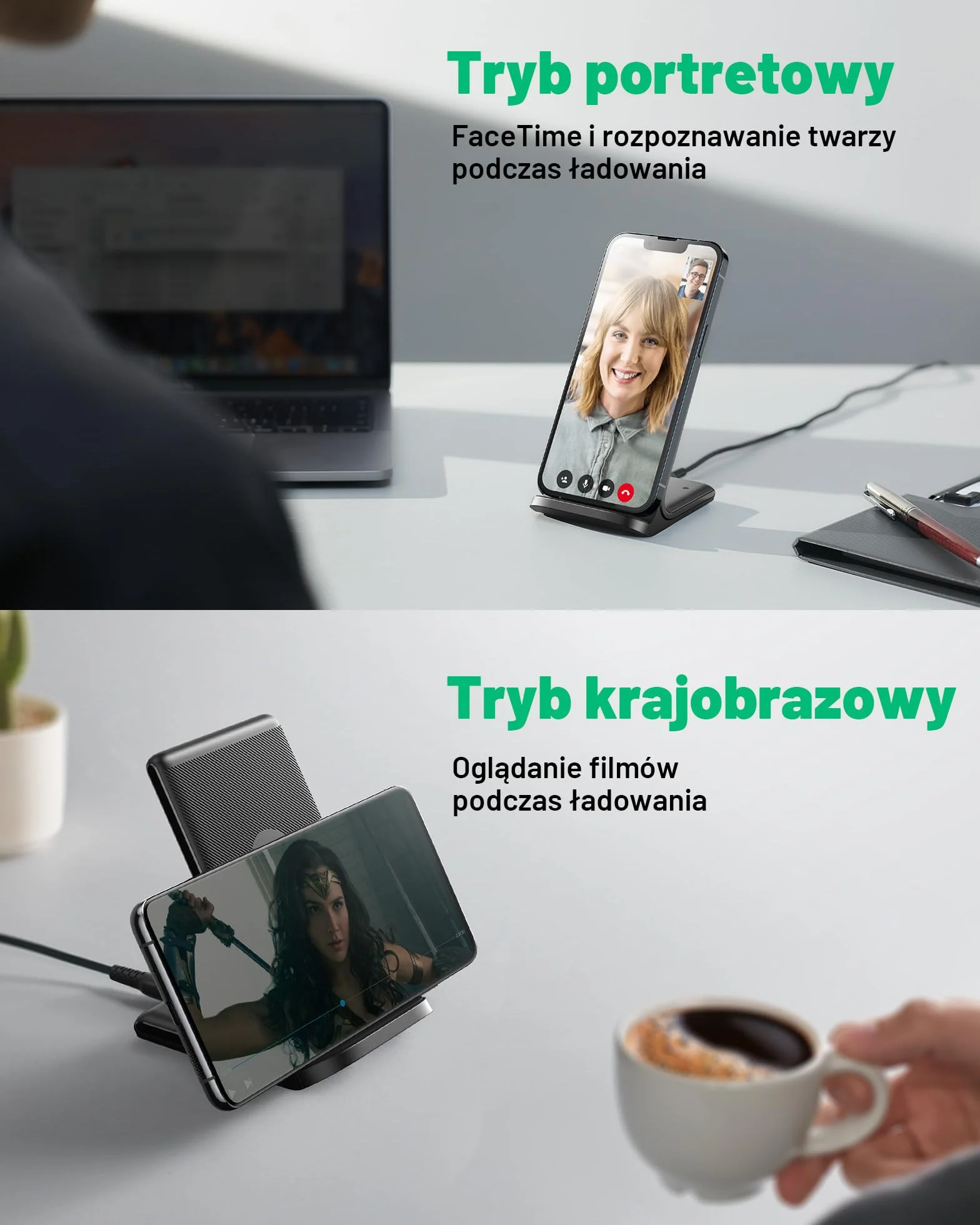 INIU Bezprzewodowa Ładowarka, 15W Ładowanie Stacja Ładująca, Stojak do Ładowarki Bezprzewodowej LED Adaptacyjny, Ładująca Podstawka dla iPhone 17 16 15 14 13 12 Pro Max Samsung S24 S23 etc