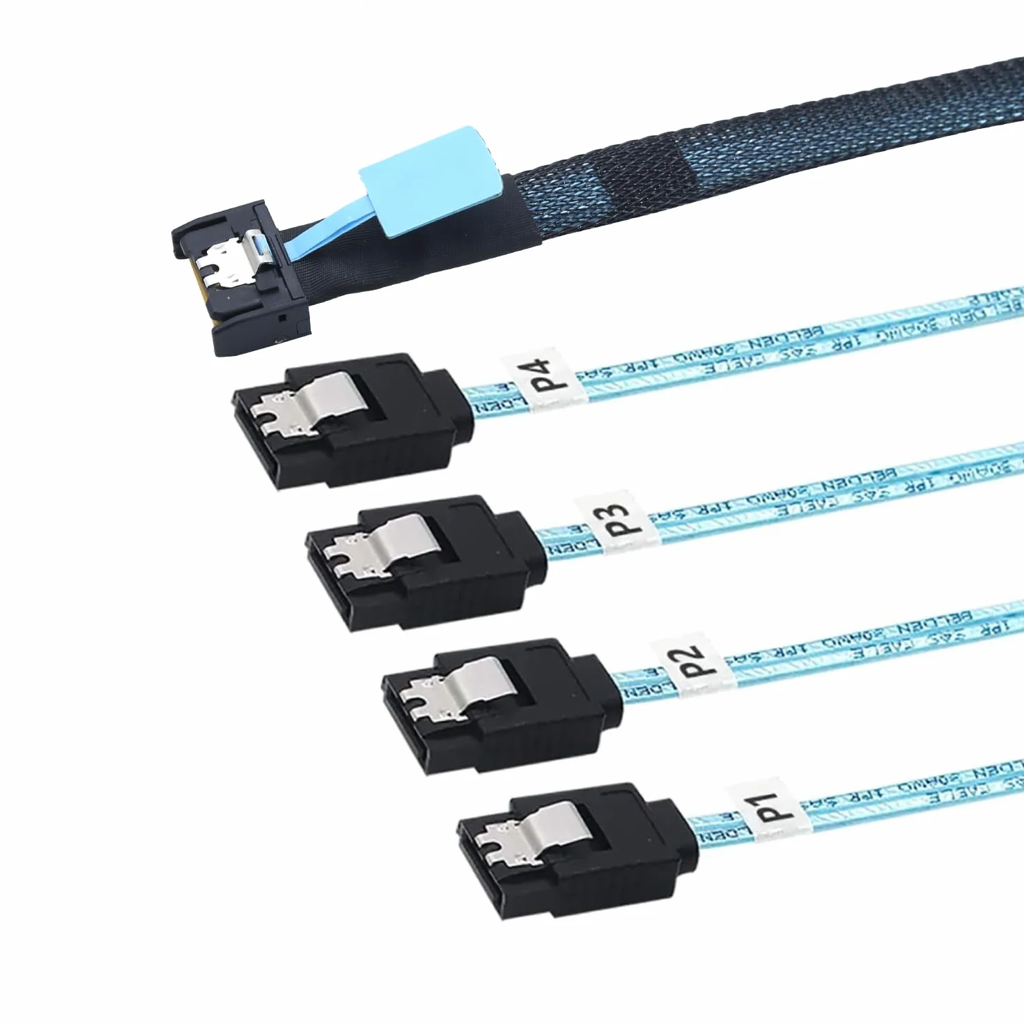 Mini SAS MCIO STR PCI-E 5.0 SFF-8654 Slimline SAS 4i 38Pin męski na 4X SATA żeński przedłużacz 0,8 m