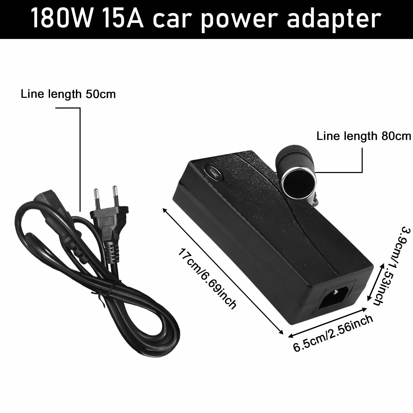 Adapter sieciowy do samochodu, 180 W, 15 A, 230 V na 12 V, adapter do gniazda zapalniczki samochodowej, lodówki, sprężarki, pompowania opon, zasilacza, falownika, adaptera.