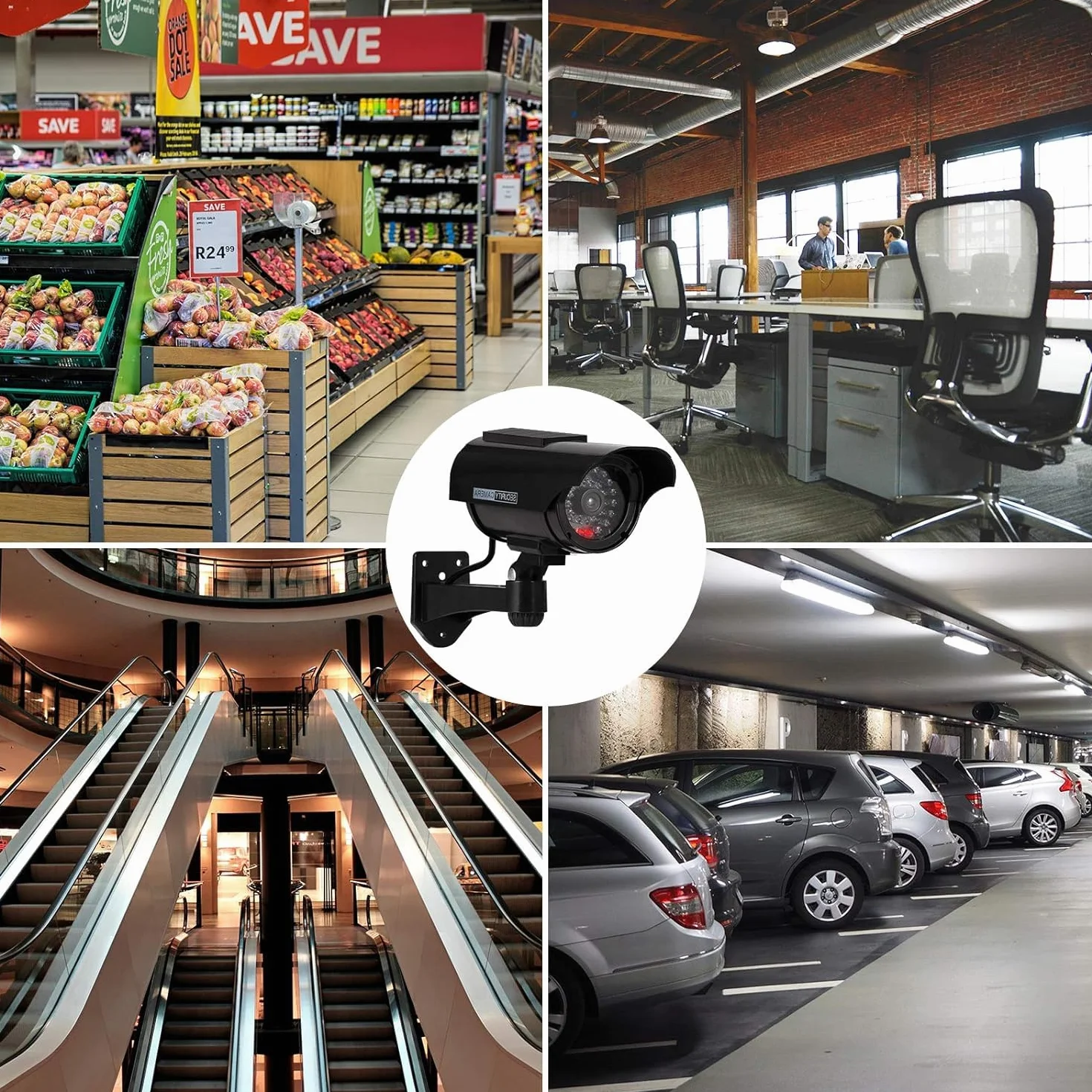 ERWEY Kamera monitorująca CCTV z migającym światłem LED, 4 sztuki, Czarna