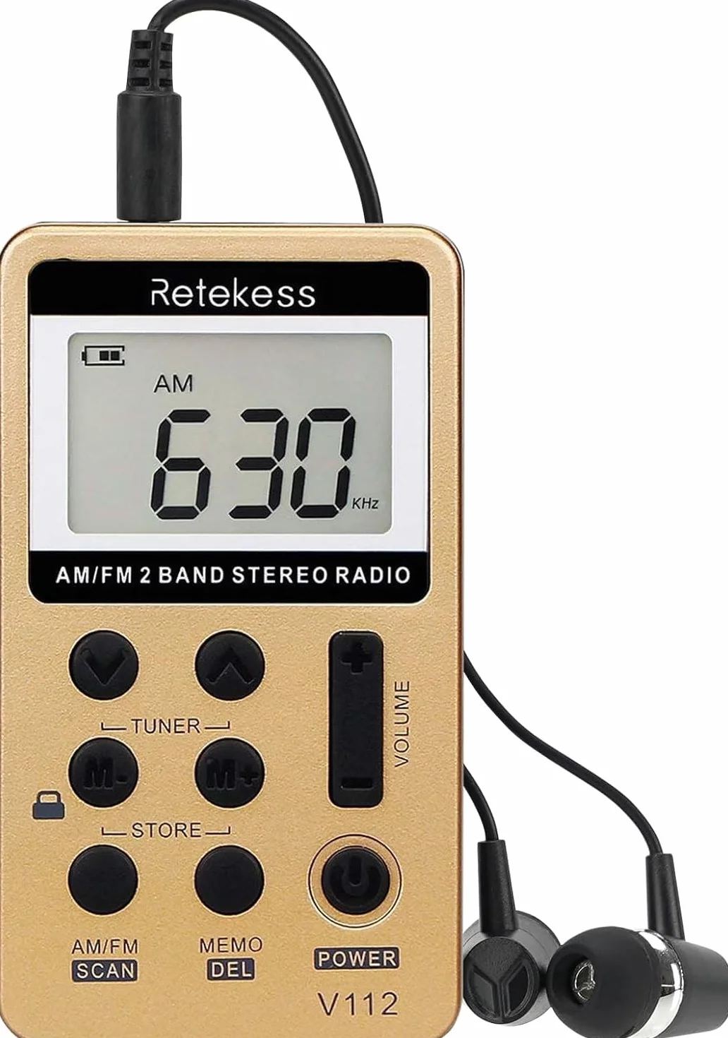 Retekess V112 Przenośne Radio AM FM ze Słuchawkami, Akumulator, Kieszonkowe