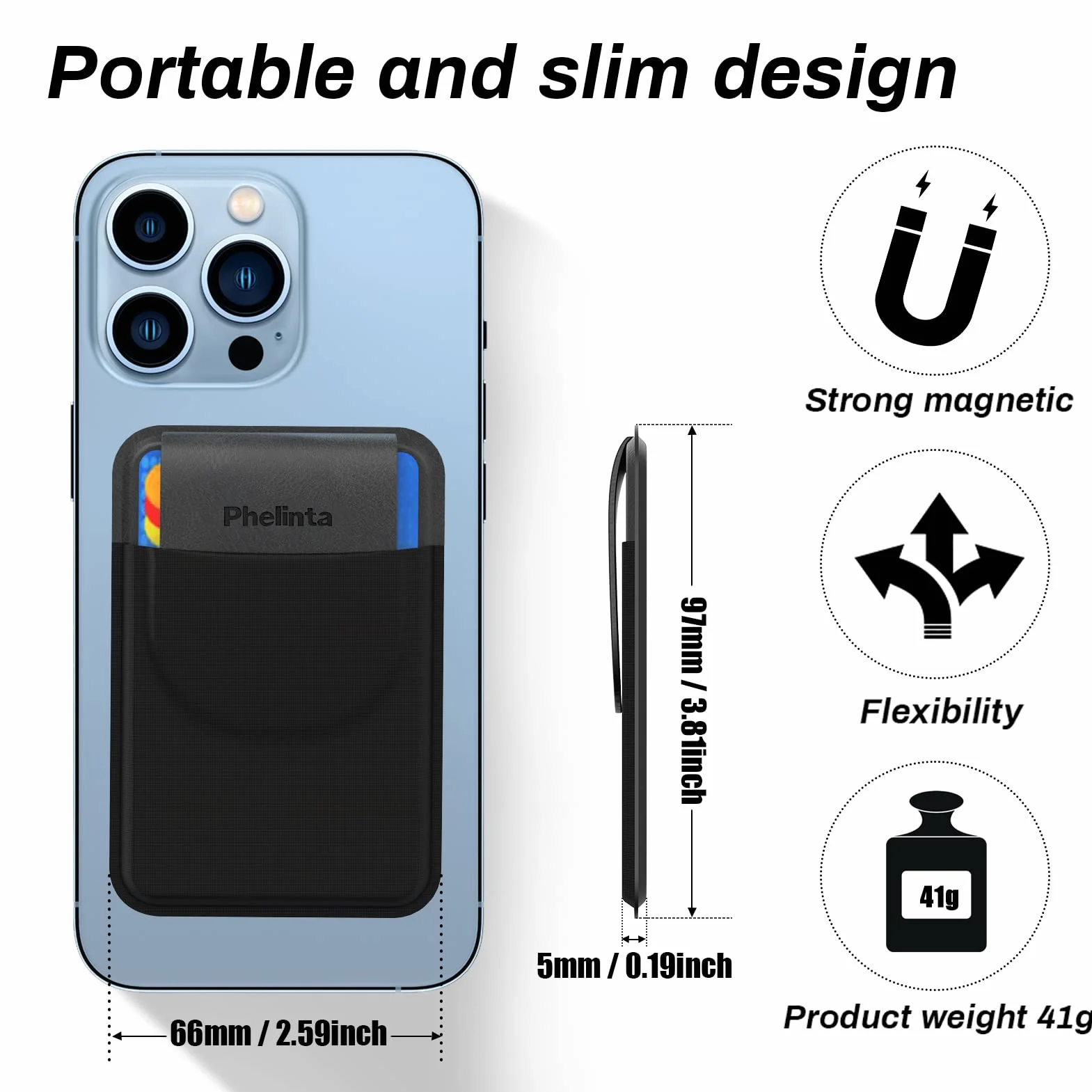 Phelinta Magnetic Wallet Kompatybilny z MagSafe Wallet dla iPhone 17/Air/16/15/14/13/12 Serii, Magnetyczny Portfel na Karty Kredytowe z Klapką, Przechowuj 5 Karty