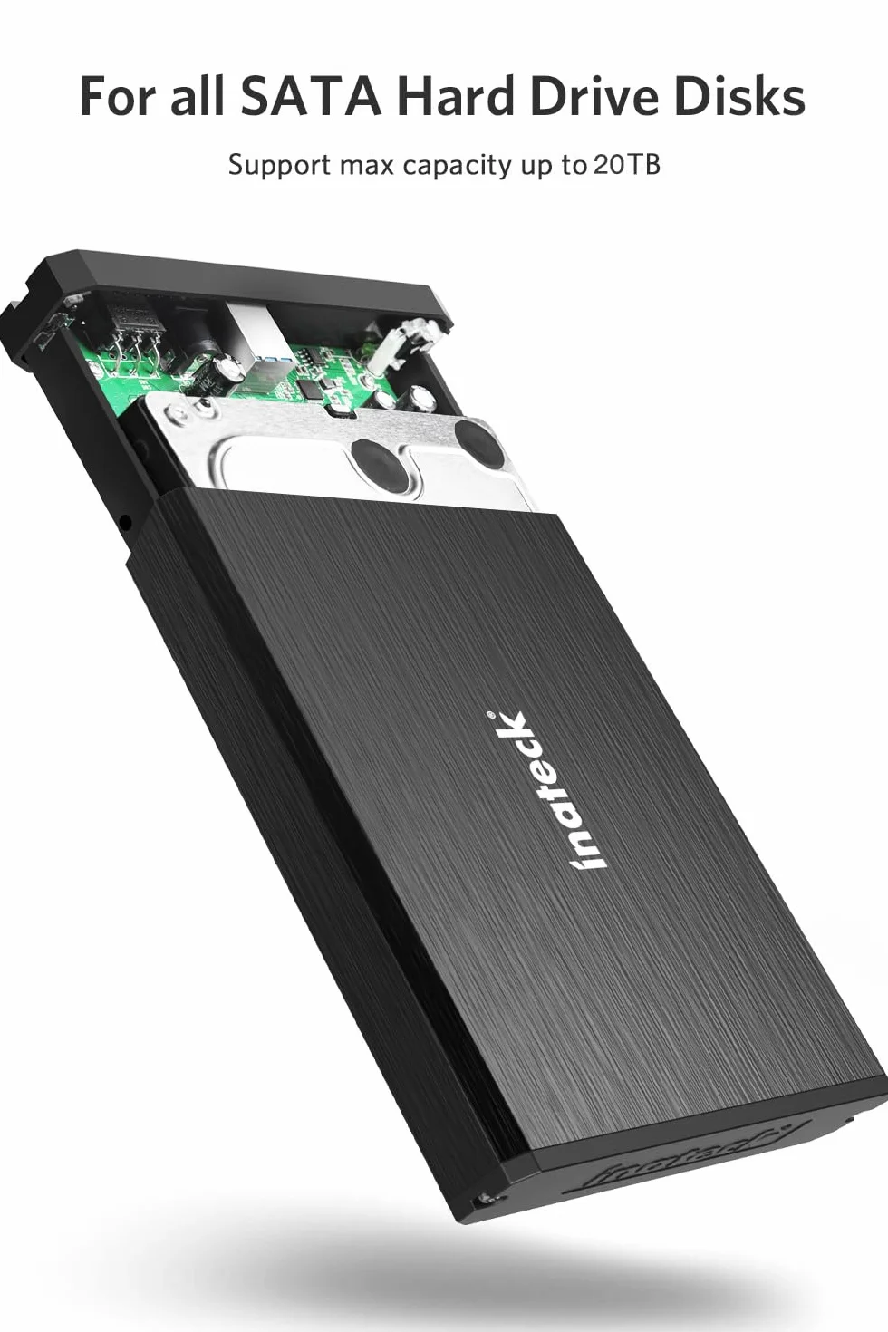 Inateck Obudowa dysku twardego 3,5", obudowa dysku twardego 2,5/3,5" SATA I/II/III, USB 3.0 z UASP, 12 V, 3 A, czarny, FE3001