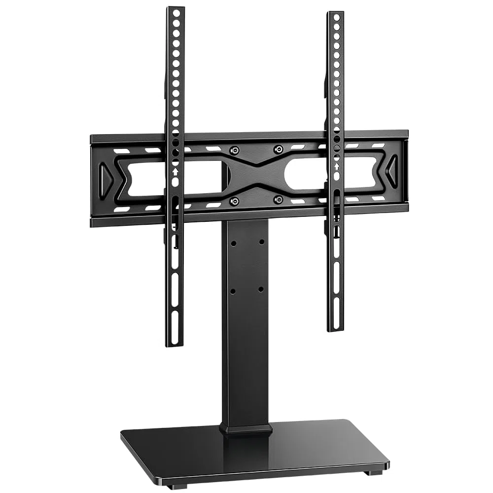 FURWOO Uniwersalny stojak na telewizor 27 do 65-calowych telewizorów LCD LED, 4-poziomowa regulacja wysokości, podstawa pod telewizor z podstawą ze szkła hartowanego, stojak na blat, Vesa, 400 x 400