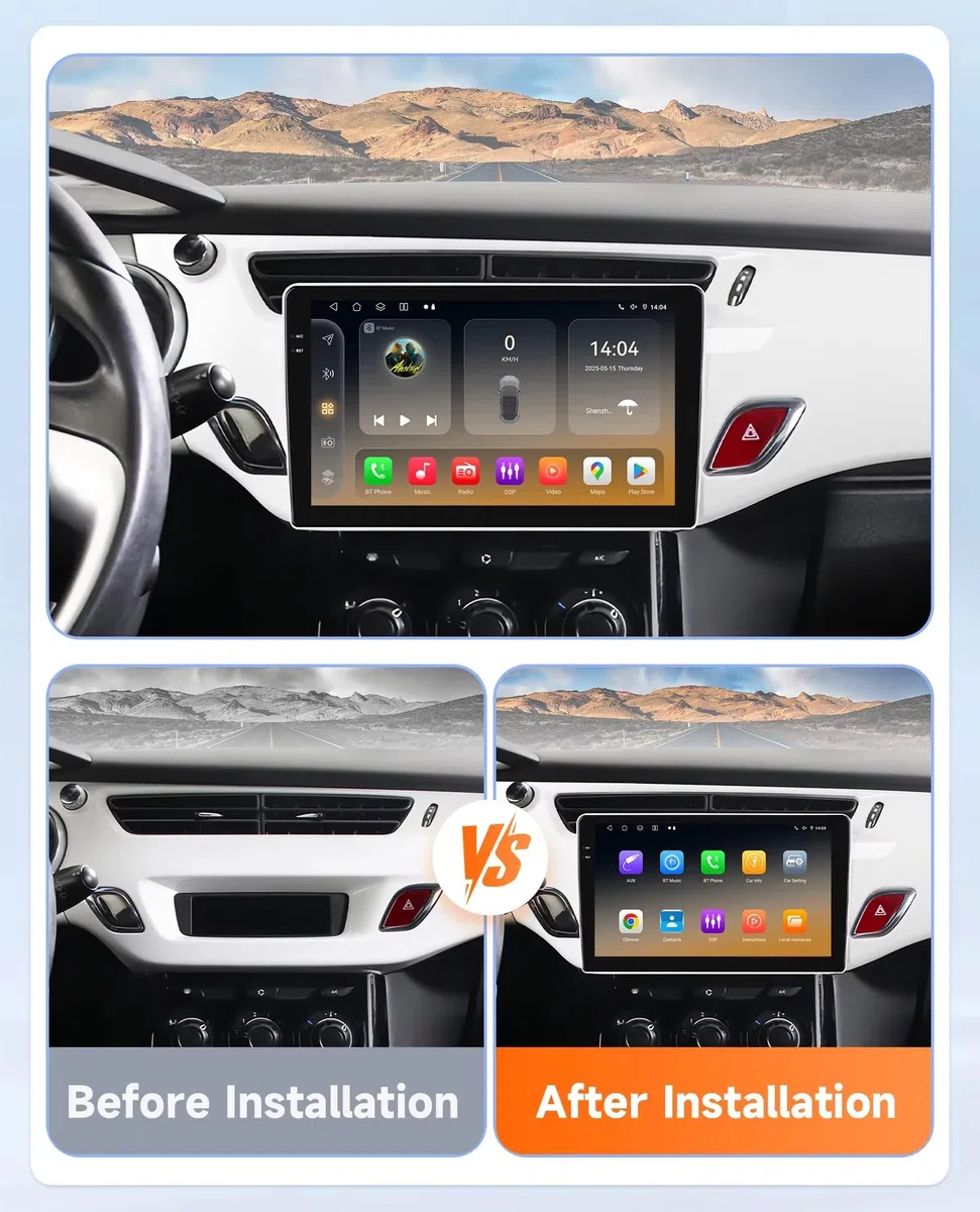 Radio samochodowe Android 15 2 DIN z 9-calowym ekranem dotykowym do samochodu Citroen C3 DS3 2010-2016 z kamerą cofania/Carplay/BT/FM/GPS/USB/4G WIFI/sterowaniem z kierownicy/audio samochodo