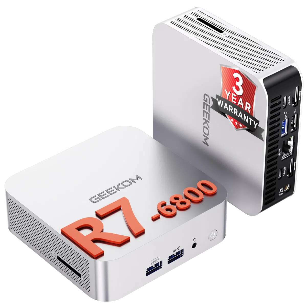 GEEKOM A6 Mini PC Z Procesorem AMD Ryzen 7 6800, 16 GB Rozszerzalnej Pamięci RAM DDR5 (Nieprzylutowana LPDDR, Do 96 GB) + SSD 1 TB, 3-Letnia Gwarancja, Windows 11 Pro | Do Gier I Biura
