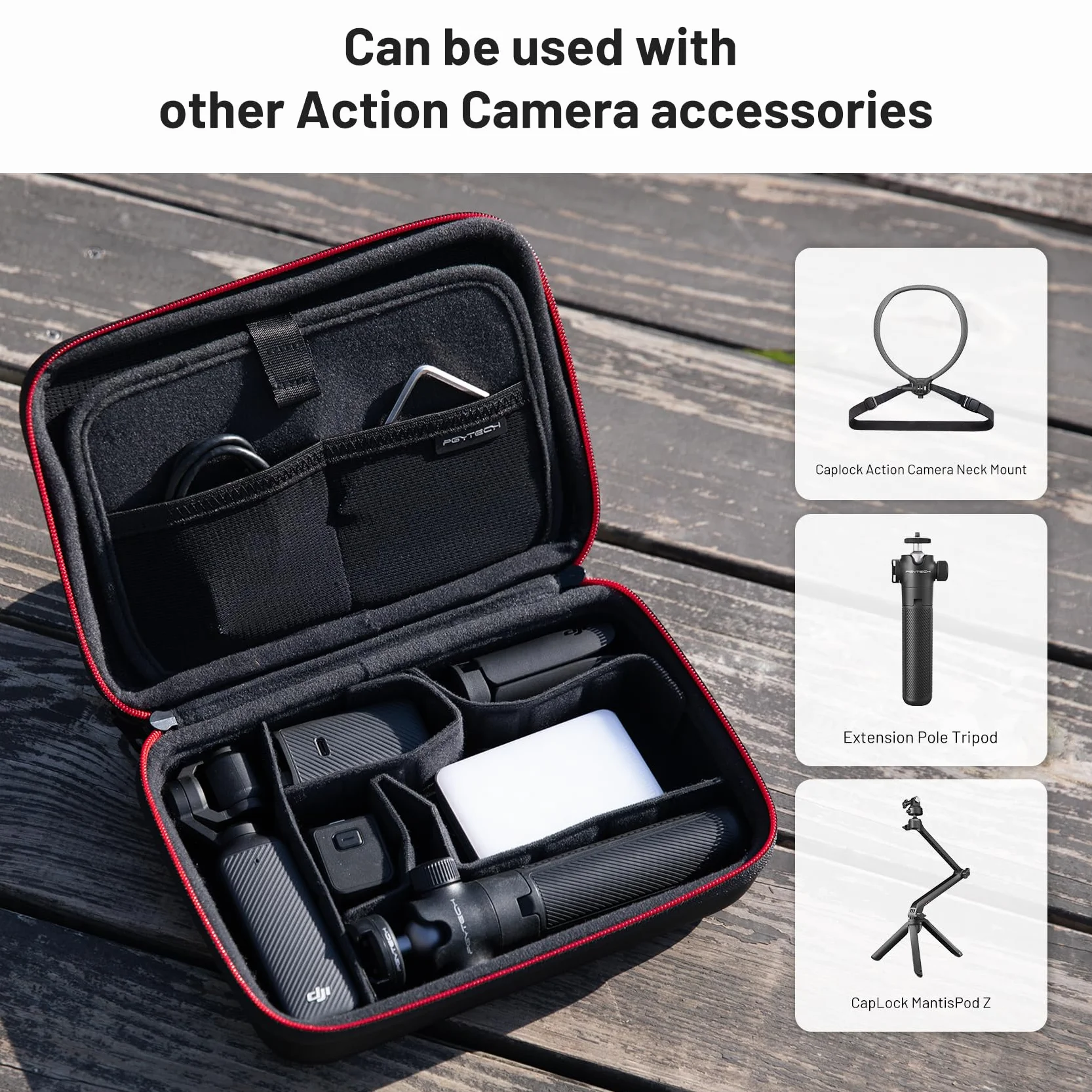 PGYTECH Torba do przenoszenia aparatu, torba do przechowywania OSMO Action 4/3, OSMO Pocket 3/2, do Gopro 12/10/9, DJI FPV torba do przenoszenia baterii do Osmo Mobile 3, Insta 360 x4/x3