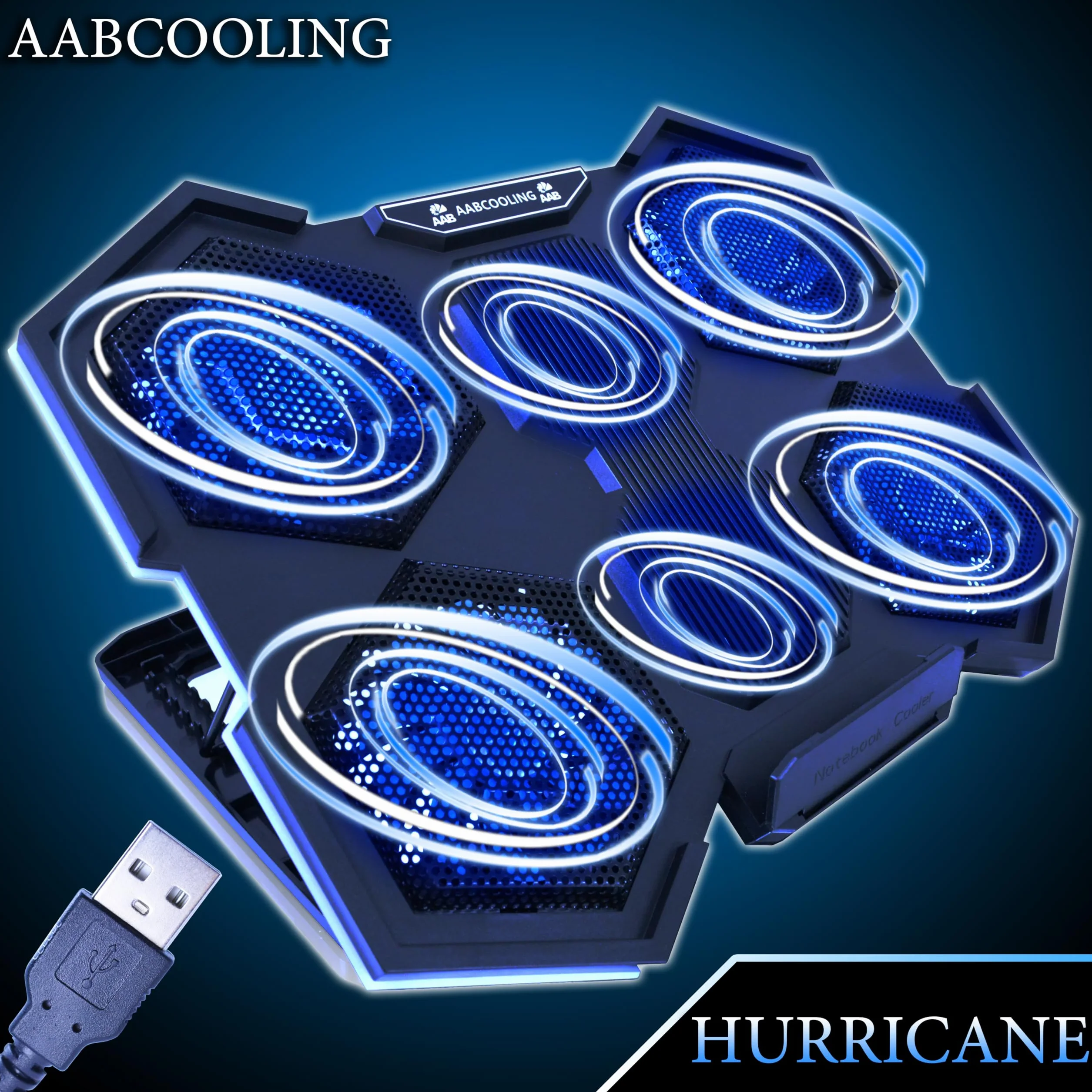 AABCOOLING Hurricane Podstawka chłodząca z 6 wentylatorami, solidna, chłodzenie notebooka, wydajność i niski poziom hałasu, podstawa do laptopa 15,6~17", 7-stopniowy kąt nachylenia, podświetlenie RGB