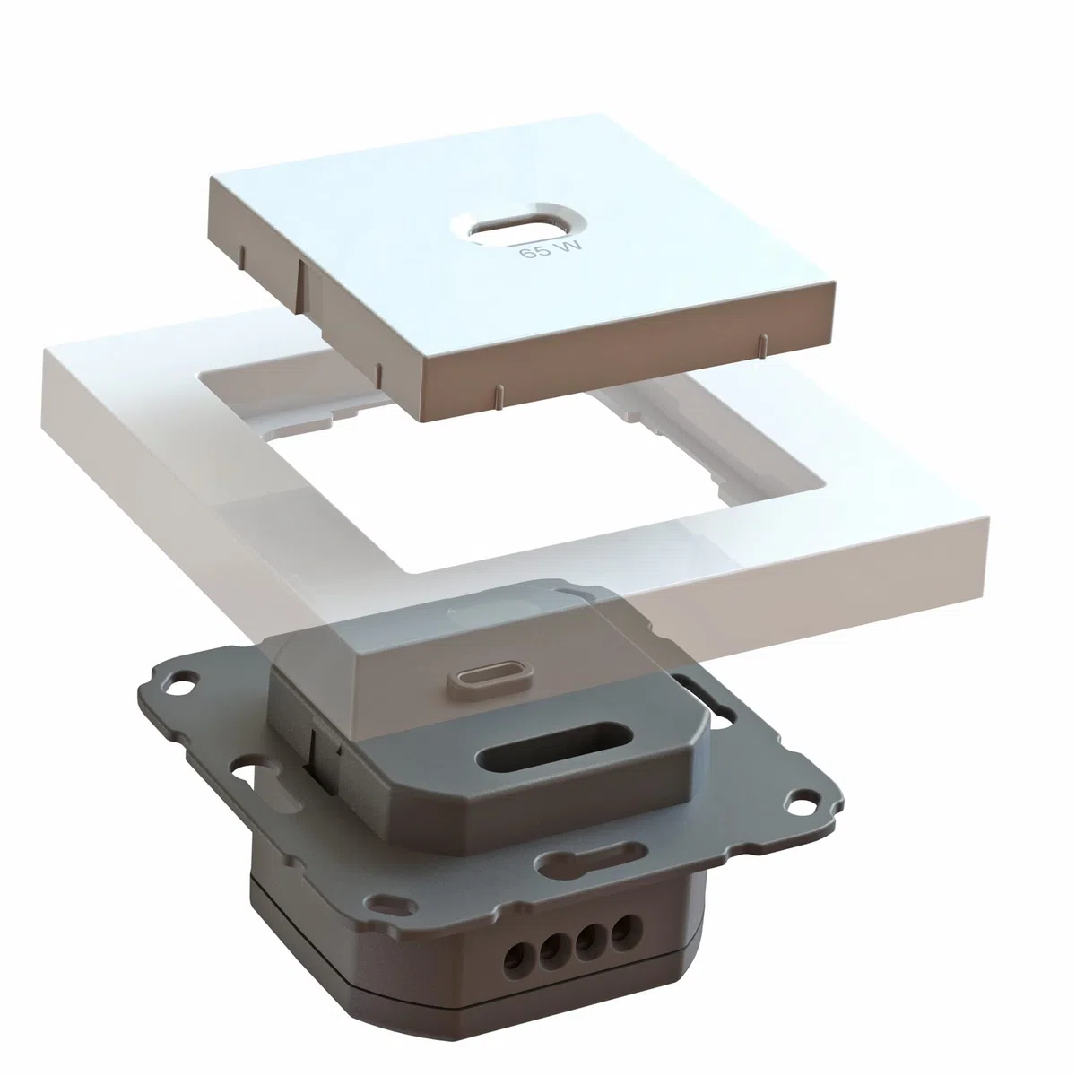 Podtynkowa stacja ładująca USB, USB-C 65 W, biała lub