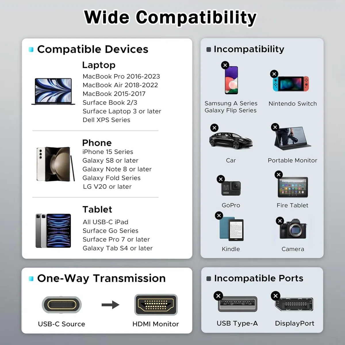 Ankky 6.6FT HDMI Cable Adapter for iPhone 15 to HDTV, 4K USB C to HDMI Video Cable, Thunderbolt 3 & 4 Compatible for iPhone 15/16 Series, MacBook Pro/Air, iPad Pro, Surface Book 2, Galaxy S23 and More