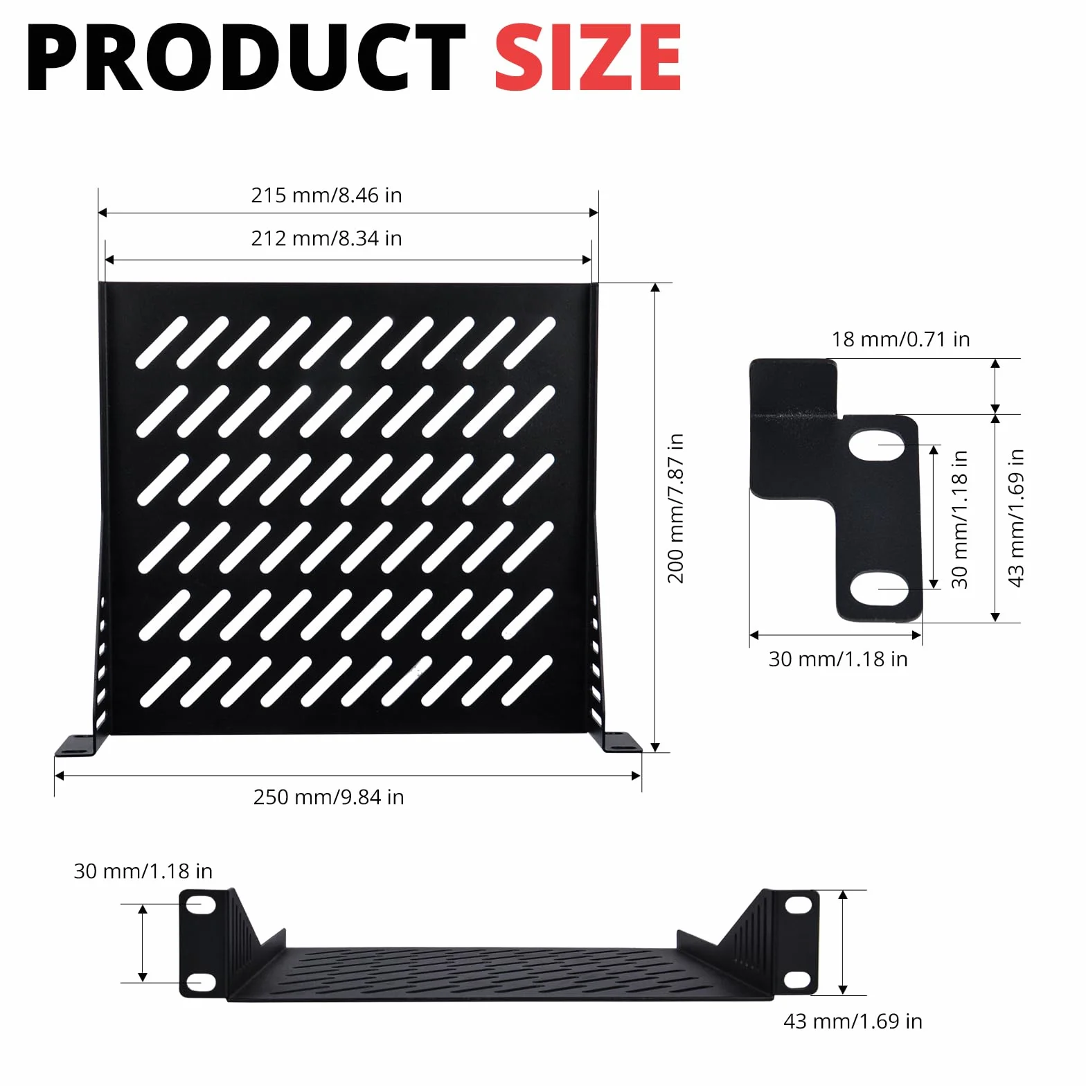 GeeekPi DeskPi Rack Shelf 10-calowa półka serwerowa 1U, wentylowane półki zapewniające dobrą cyrkulację powietrza, montaż wspornikowy, półka do szafki sieciowej, taca montażowa do obudowy komputera