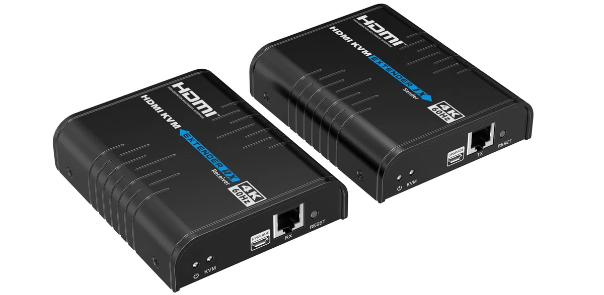 PremiumCord Przedłużacz KVM 4K HDMI z USB 2.0, do 120 m Przez Sieć Lan, Przez Ip, Cat5/5e/6, UHD 4K 2160p 60Hz, Full HD 1080p, 4:4:4, HDMI 2.0, HDCP 2.2, Solidna Obudowa Aluminiowa