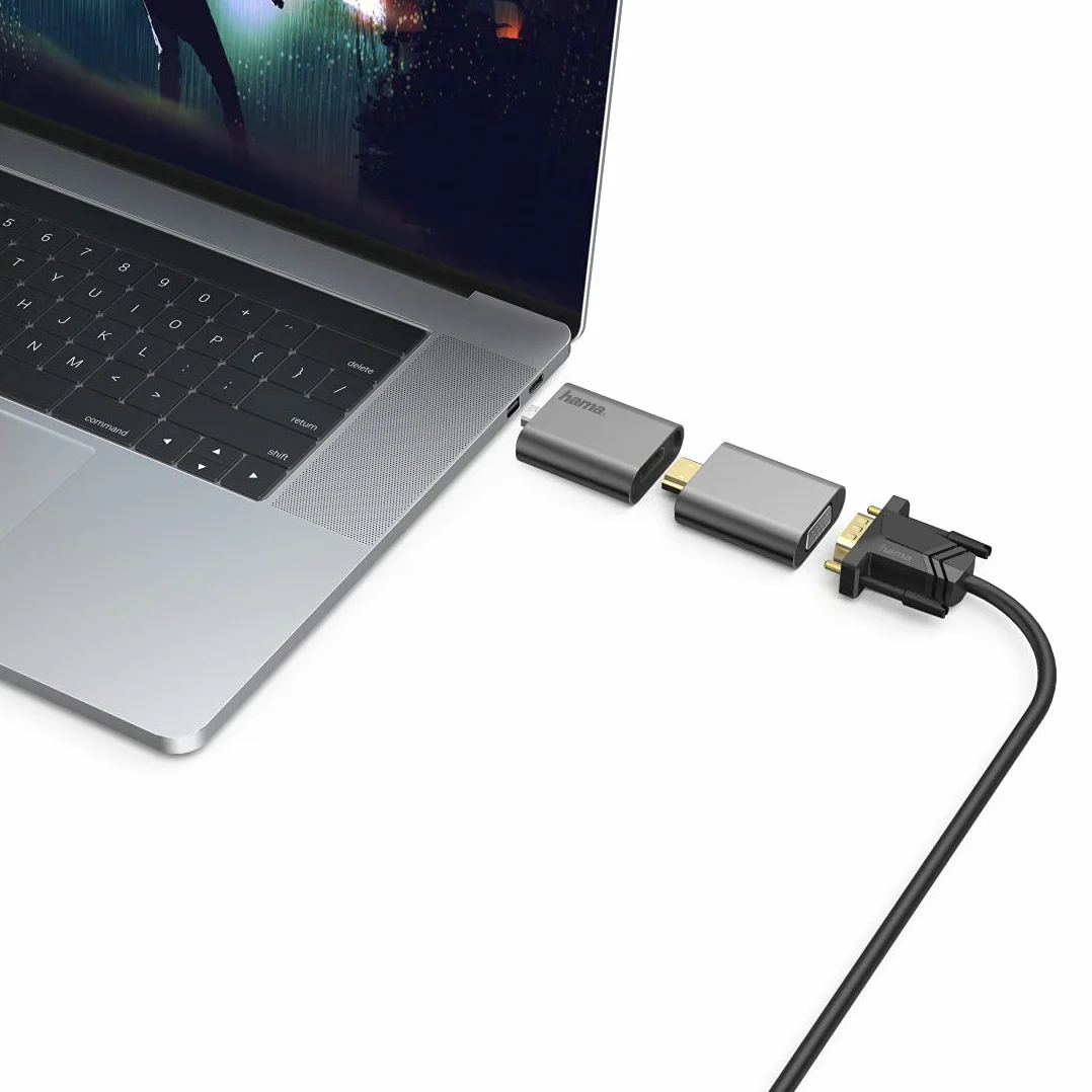Hama Adapter USB C 6 w 1 mini DisplayPort HDMI VGA 4K pozłacany aluminiowa obudowa kabel 0,15m antracyt