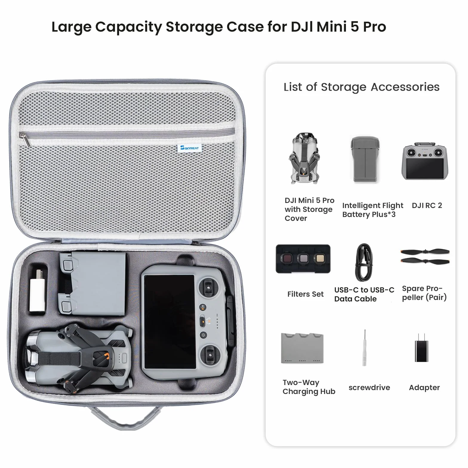 SKYREAT Mini 5 Pro RC, przenośna torba do przechowywania ze skóry PU, futerał do DJI Mini 5 Pro Fly More Combo Drone RC 2