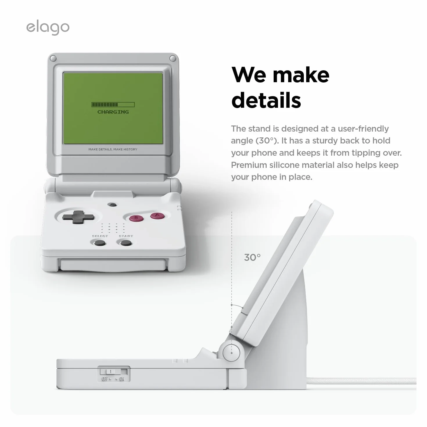 elago MS W5 Stojak do ładowania MagSafe, silikonowy, kompatybilny z iPhone 17/16/15/14/13/12