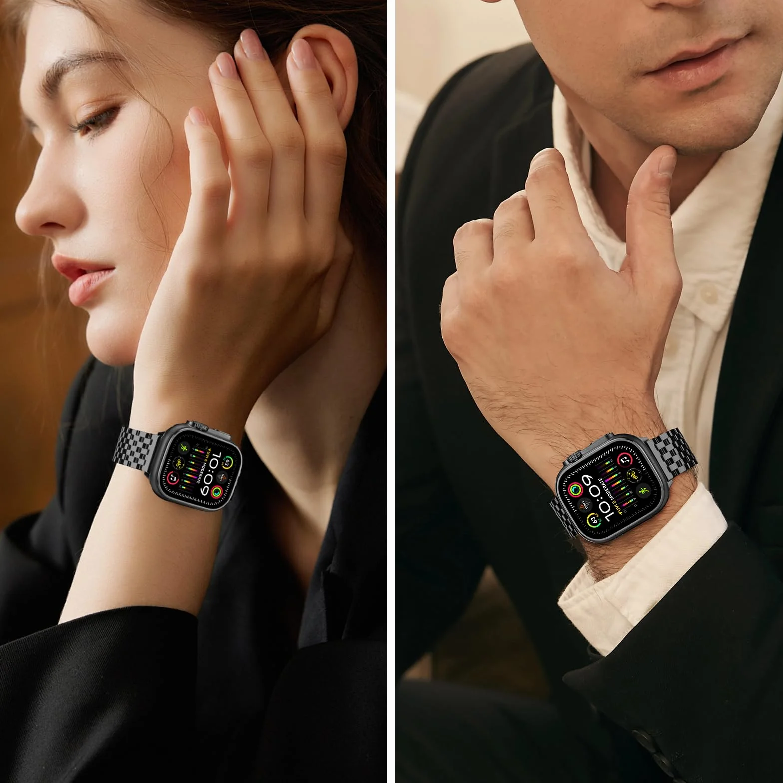 Tasikar Metalowy pasek kompatybilny z Apple Watch 49 mm 46 mm 45 mm 44 mm 42 mm 41 mm 40 mm 38 mm ze stali nierdzewnej do iWatch Ultra SE serii 10, 9, 8, 7, 6, 5