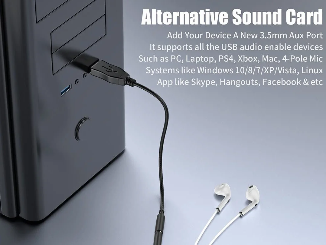 Karta dźwiękowa USB zewnętrzna stereo, gniazdo 3,5 mm, TRRS 4-biegunowy mikrofon, adapter USB na słuchawki do PS4/5, laptopa, PC