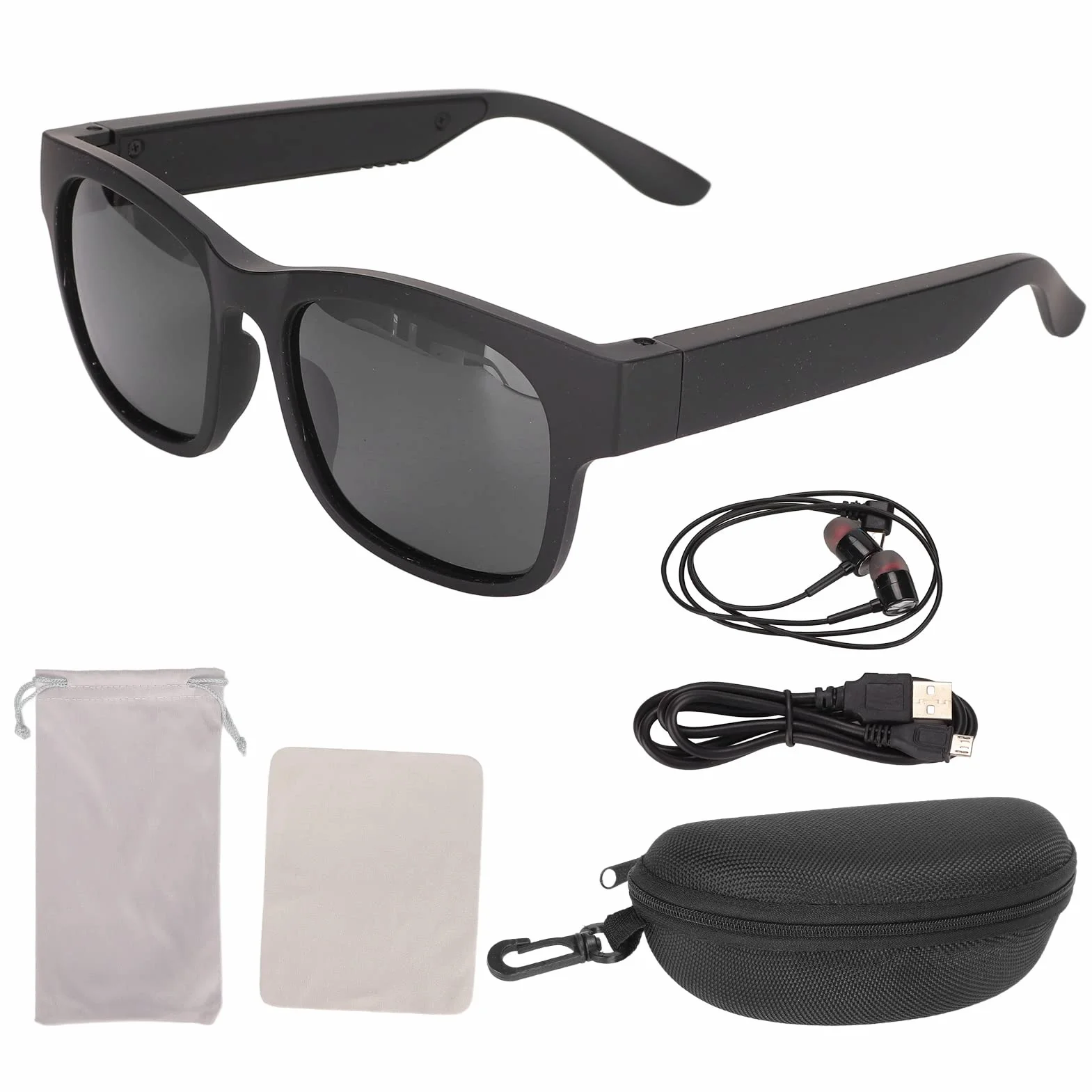 Inteligentne Okulary Audio, Bezprzewodowe Okulary Przeciwsłoneczne Bluetooth z Otwartym Uchem ze Słuchawkami, Spolaryzowane Okulary Przeciwsłoneczne z Redukcją Szumów na świeżym(czarny)