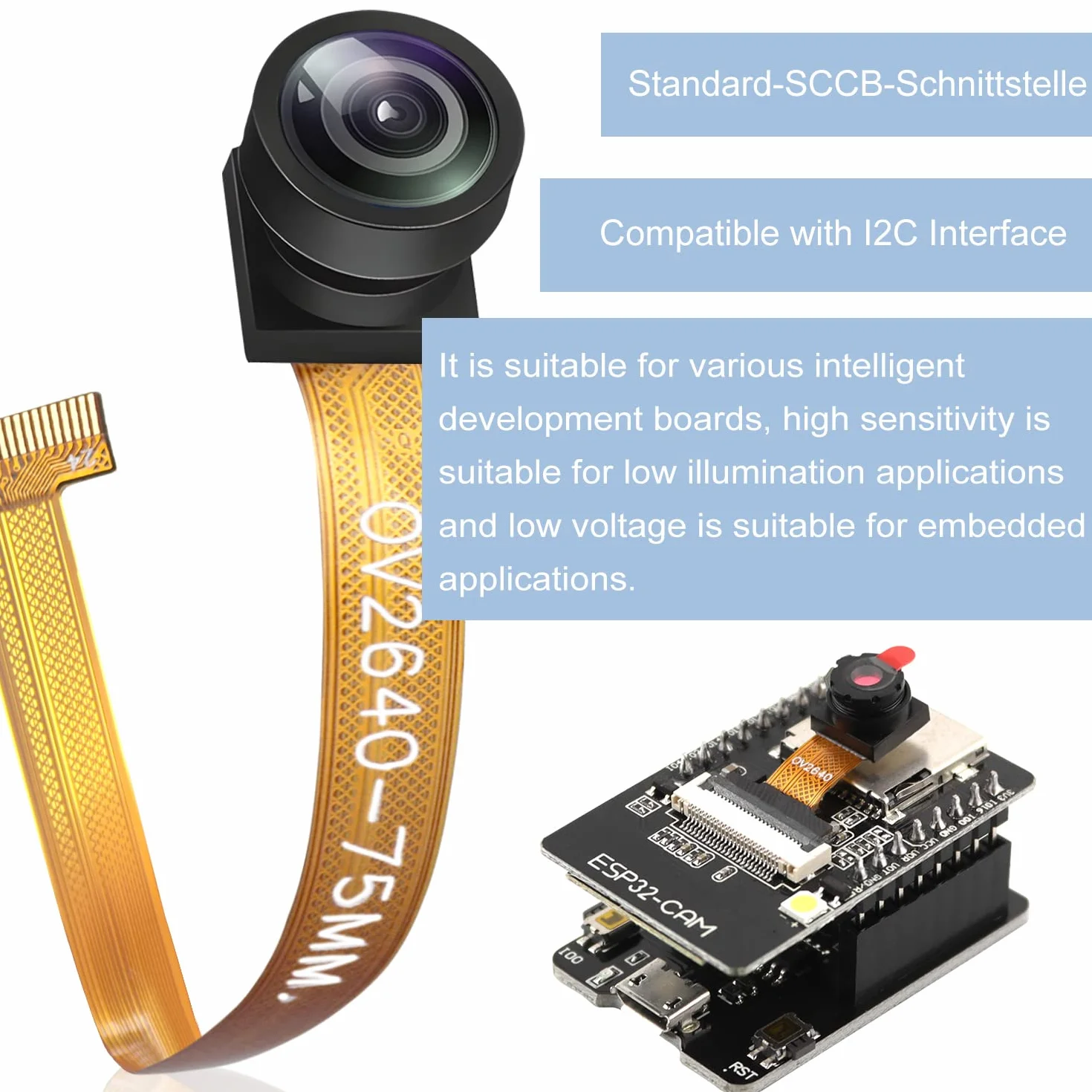CHRI OV2640 moduł kamery 160° obiektyw szerokokątny OV2640 obiektyw rybie oko 2 megapikseli, obsługuje YUV RGB JPEG do kamery ESP32 Cam T