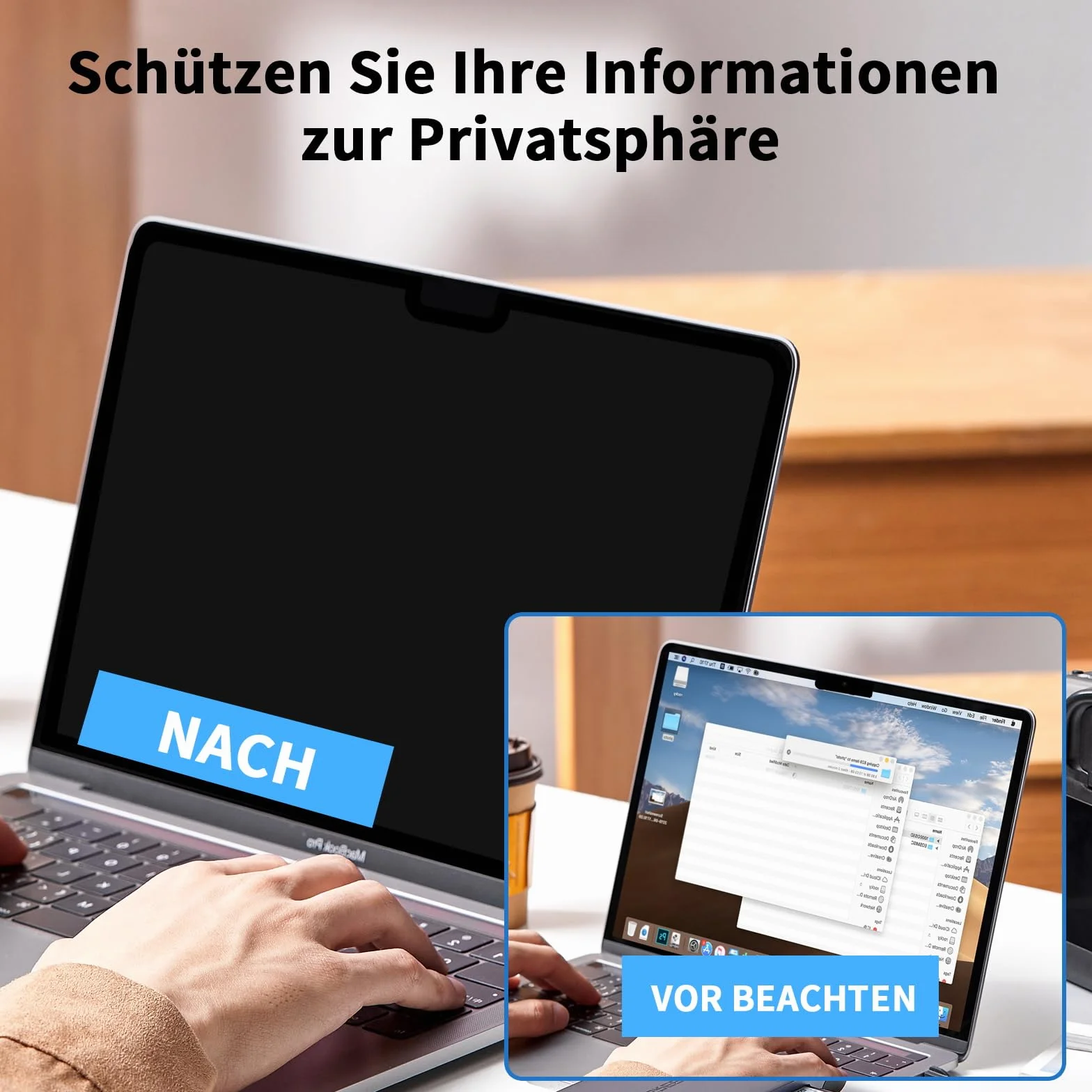 Nano Adsorpcyjny filtr prywatności do MacBooka Pro 14" (2021-2024, M1/M2/M3/M4 Pro/Max) HD odporny na zarysowania ochrona przed niebieskim światłem