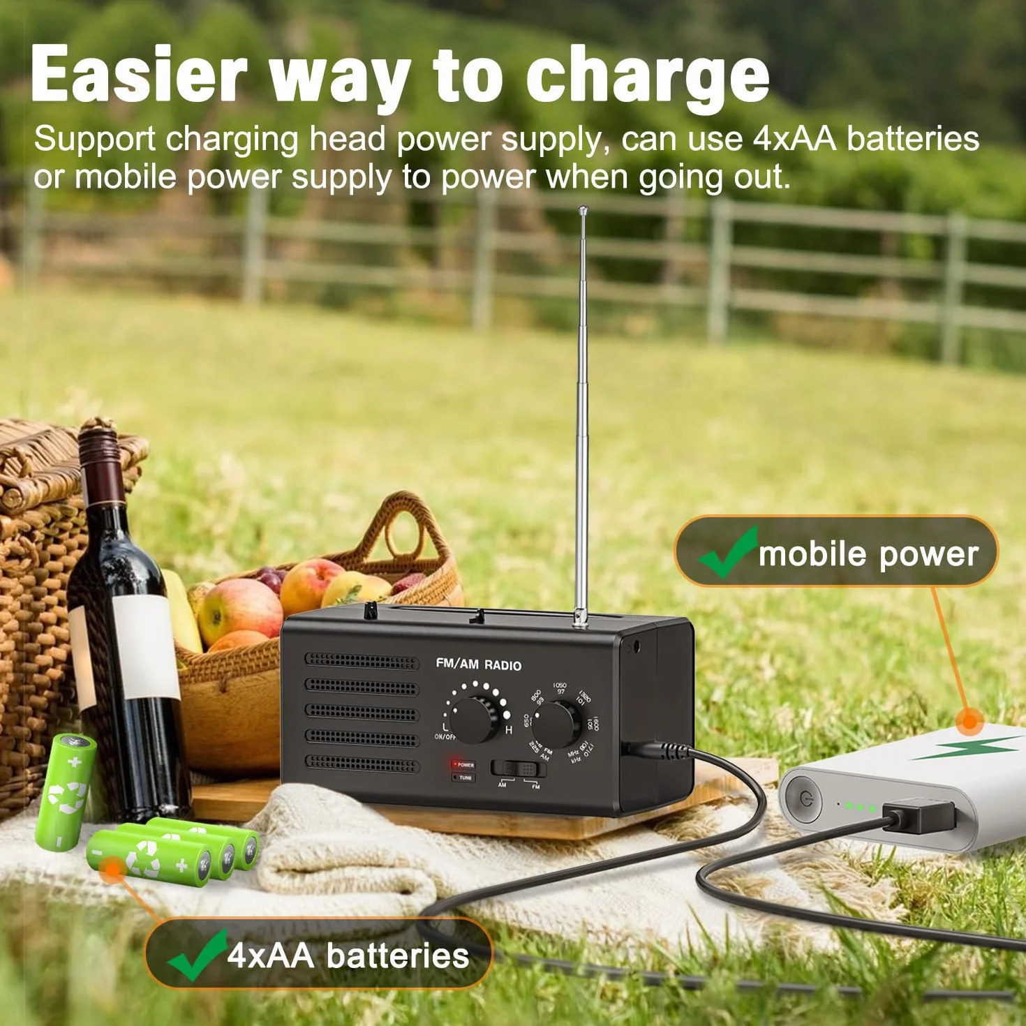 Padwa Lifestyle Przenośne mini radio, FM/AM/SW, czarne, głośniki 5 W, gniazdo słuchawkowe, zasilanie baterii AA, budzik do wędrówek, joggingu, kempingu