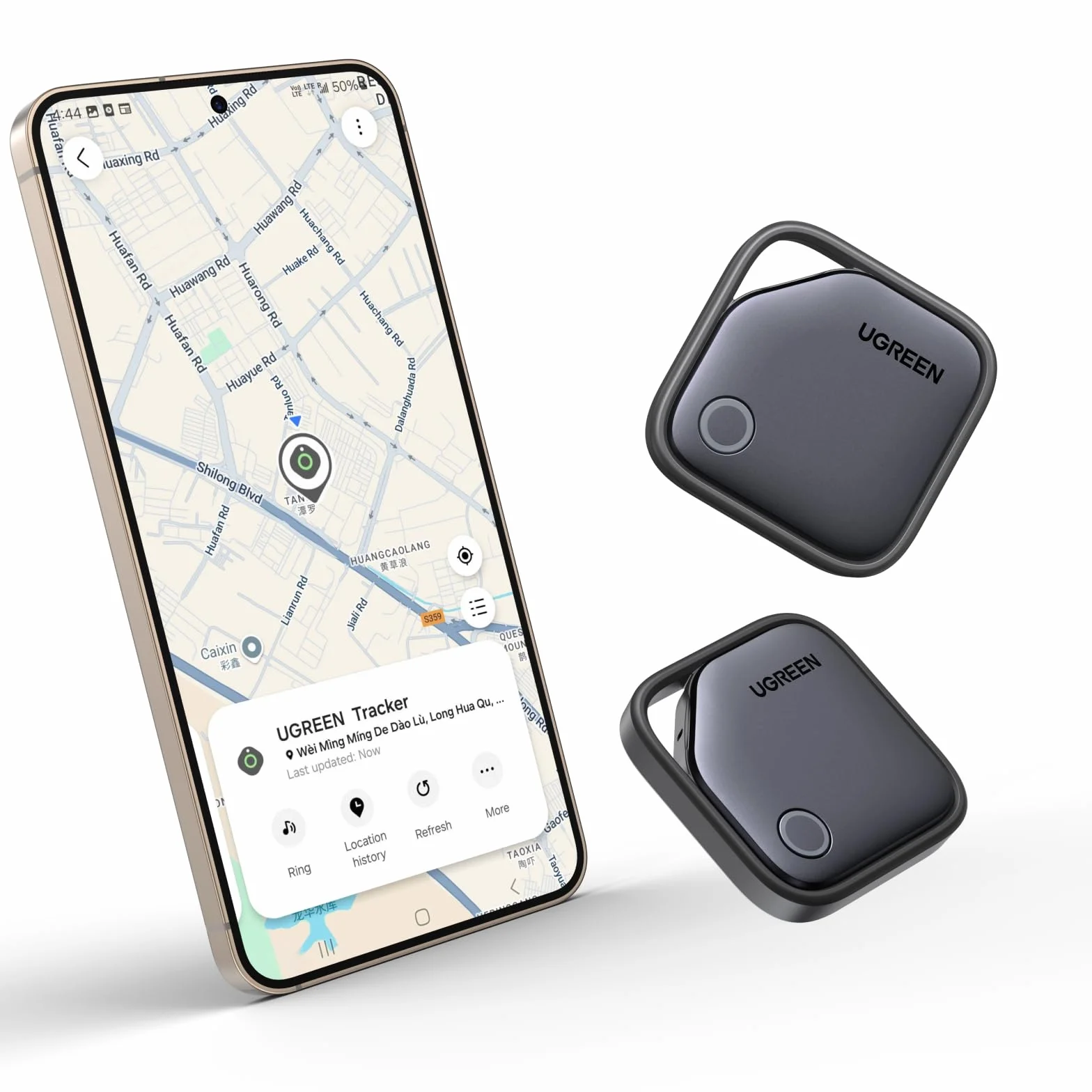 UGREEN FineTrack S kompatybilny z Samsung SmartThings, inteligentny tag z 550-dniową żywotnością baterii Lokalizator telefonu, śledzenie historii połączeń z 7 dni (2 opakowania)