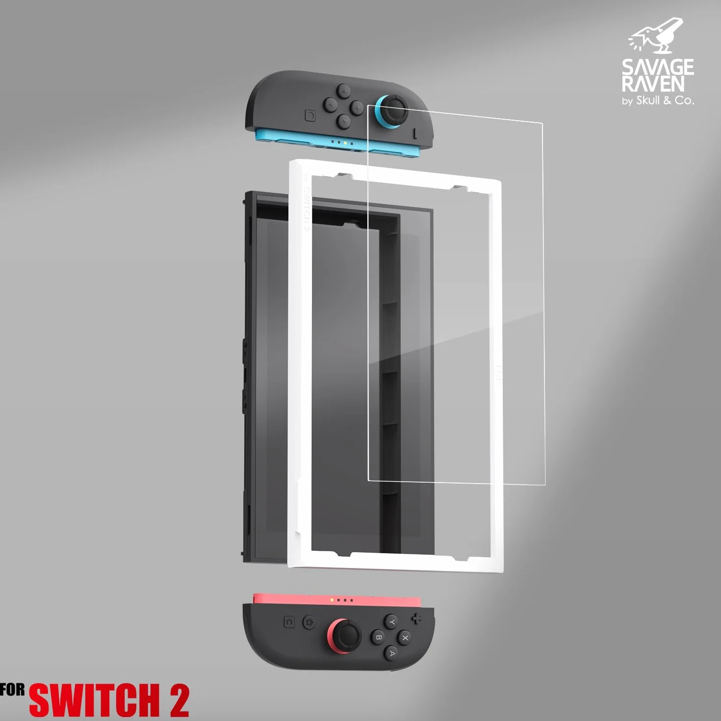SAVAGE RAVEN od Skull & Co. Krystalicznie przezroczysta osłona ekranu ze szkła hartowanego dla Nintendo Switch 2, przezroczysta HD osłona antyrysunkowa (2-PACK) z ramką EZ-Align - HD klarowność