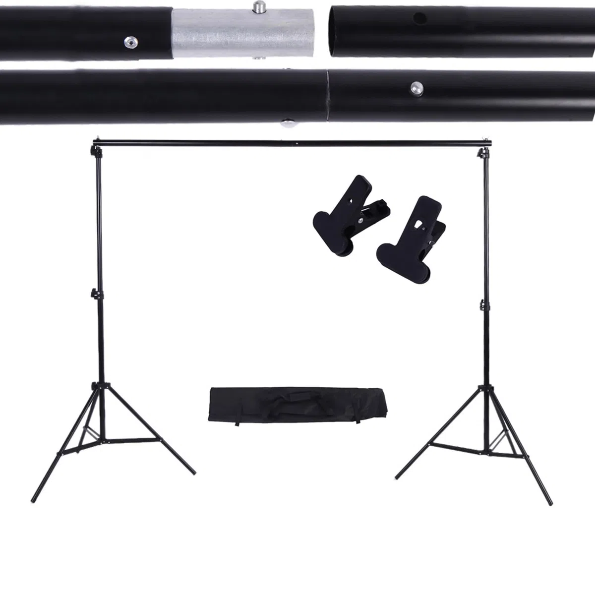 Photo Studio 1,2 * Zestaw Poprzeczek ze Stojakiem w Tle, Regulowany Stojak na Uchwyt Aparatu, Metalowy Zacisk na Akcesoria Cyfrowe, Przenośny Statyw modę