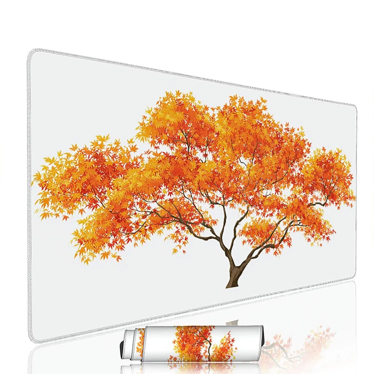 Biała podkładka pod mysz, duża podkładka pod klawiaturę, do gier, 140 x 60 x 0,3 cm, wodoodporna, z gumową podstawą, antypoślizgowa, drzewo XXL, mata do laptopa, akcesoria do gier z przeszytymi