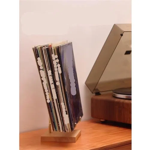 Elegancki stojak do przechowywania płyt winylowych stojak na płyty CD stojak retro mosiężny drewniany stojak do przechowywania CD uchwyt winylowy