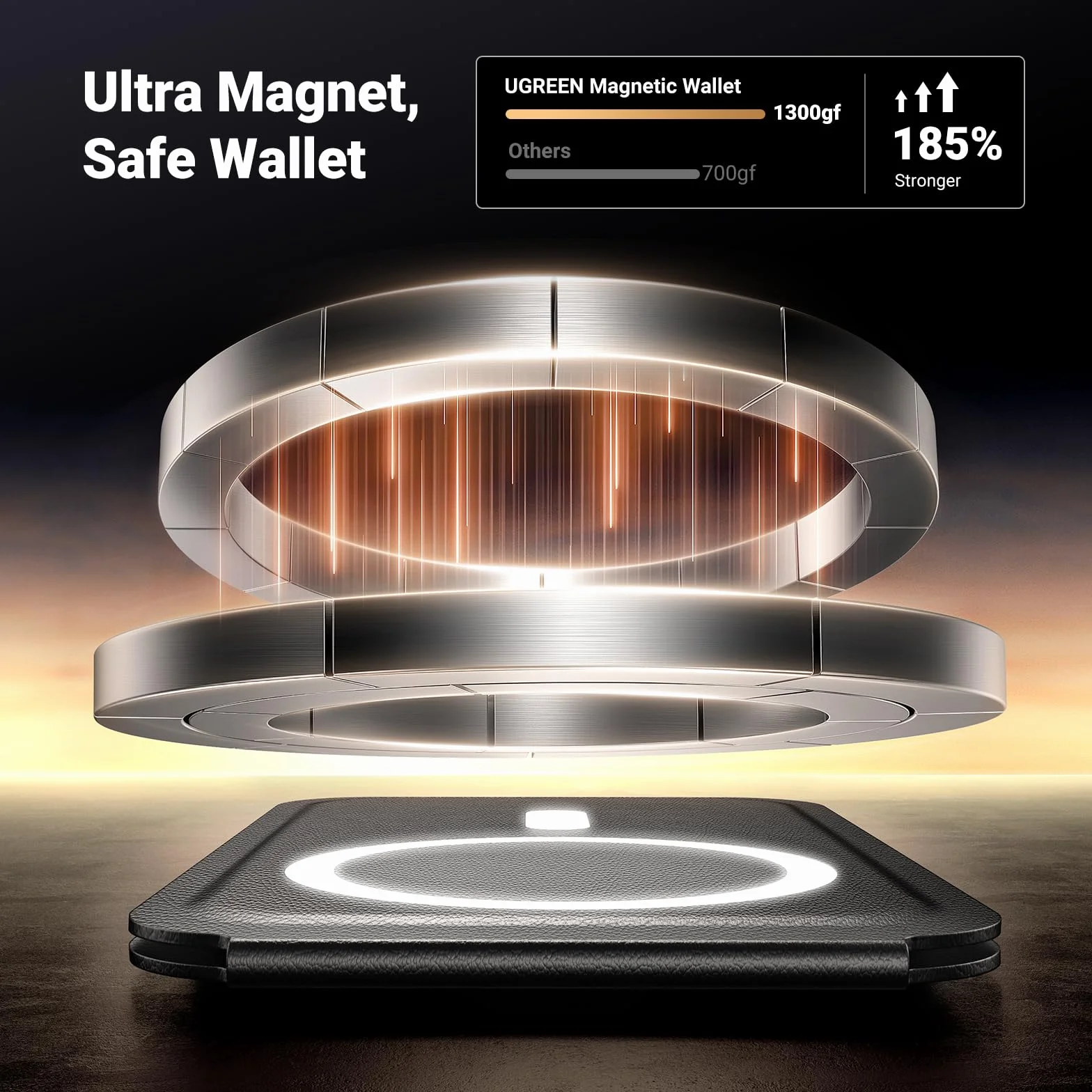 UGREEN Magnetyczny uchwyt na kartę telefonu komórkowego Skórzany stojak na portfel kompatybilny z iPhone'ami serii 15/14/13/12, nie dla 13/12 Mini, czarny