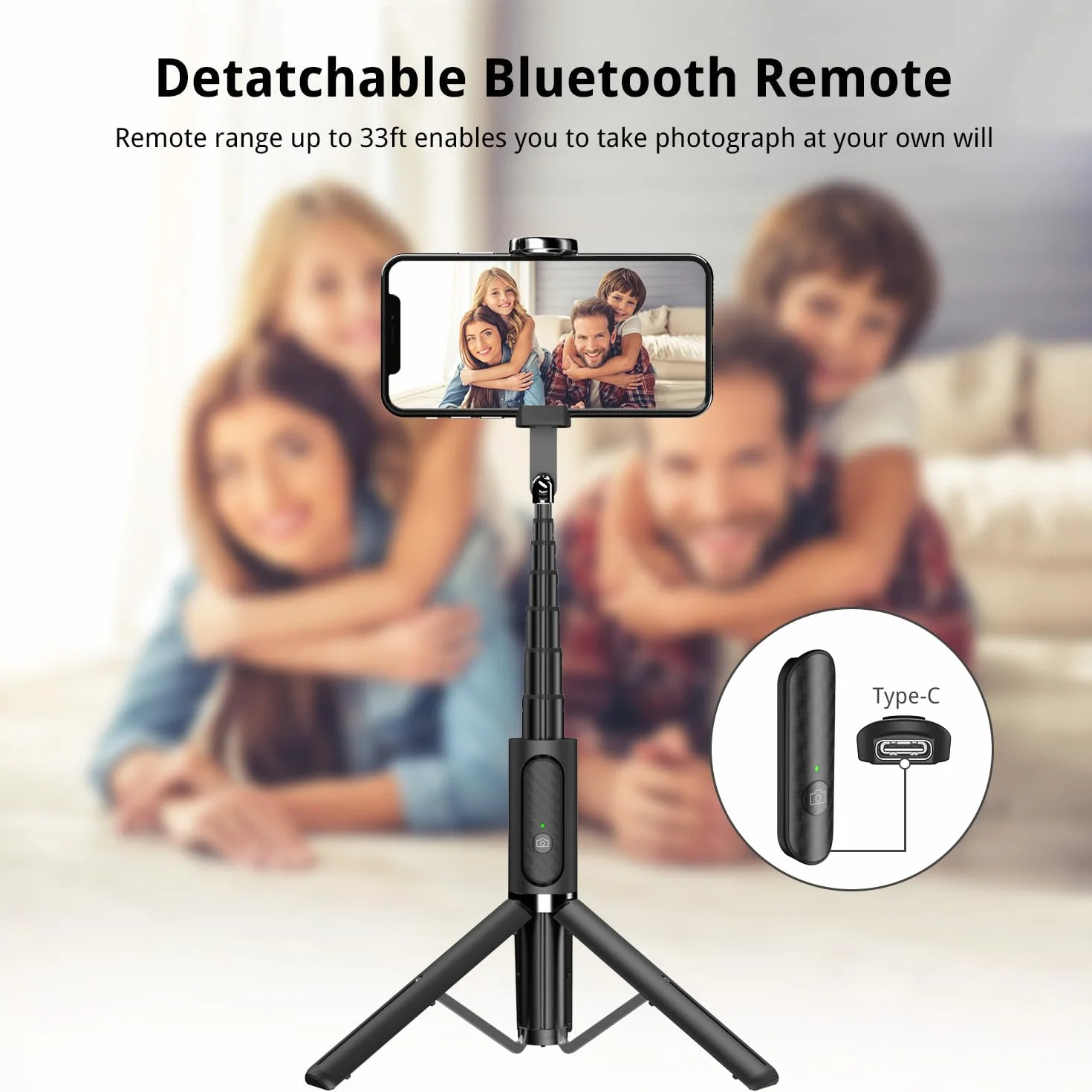 ATUMTEK statyw i kijek do selfie Bluetooth, możliwość rozszerzenia, 3 w 1, z aluminium, z bezprzewodowym pilotem zdalnego sterowania, obracany o 360°, do iPhone 13 / 12 / 12 mini / 11 Pro / XS Max / XS / 8 / 7, smartfonów Samsung