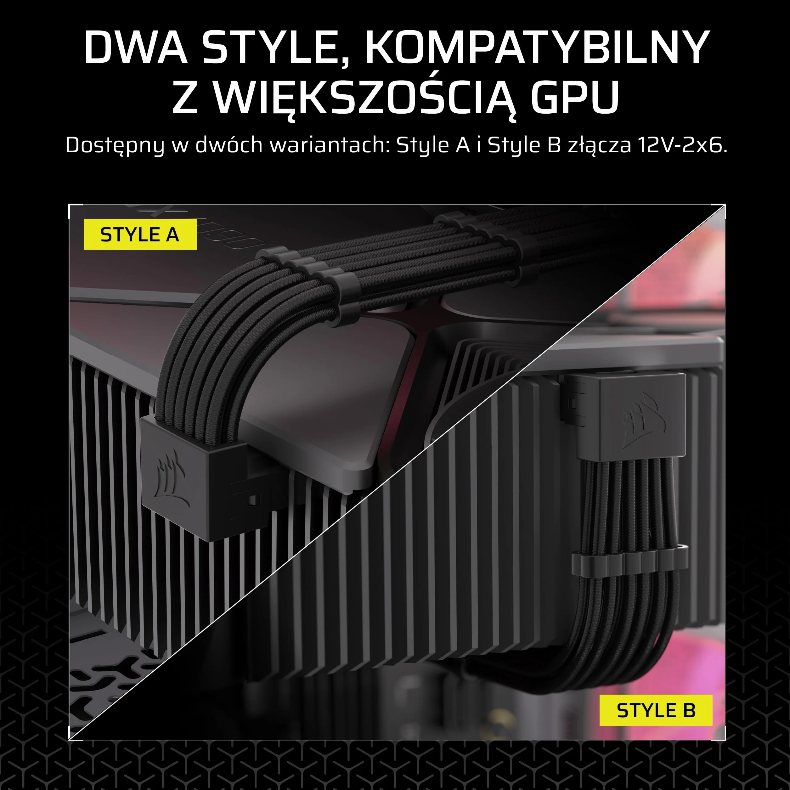 CORSAIR 90° 12V-2x6 Przewód Zasilający do Karty Graficznej – Dla Kart Graficznych NVIDIA GeForce RTX, Łatwe Podłączanie, Ultra-Elastyczne, Ochrona Termiczna – Styl B