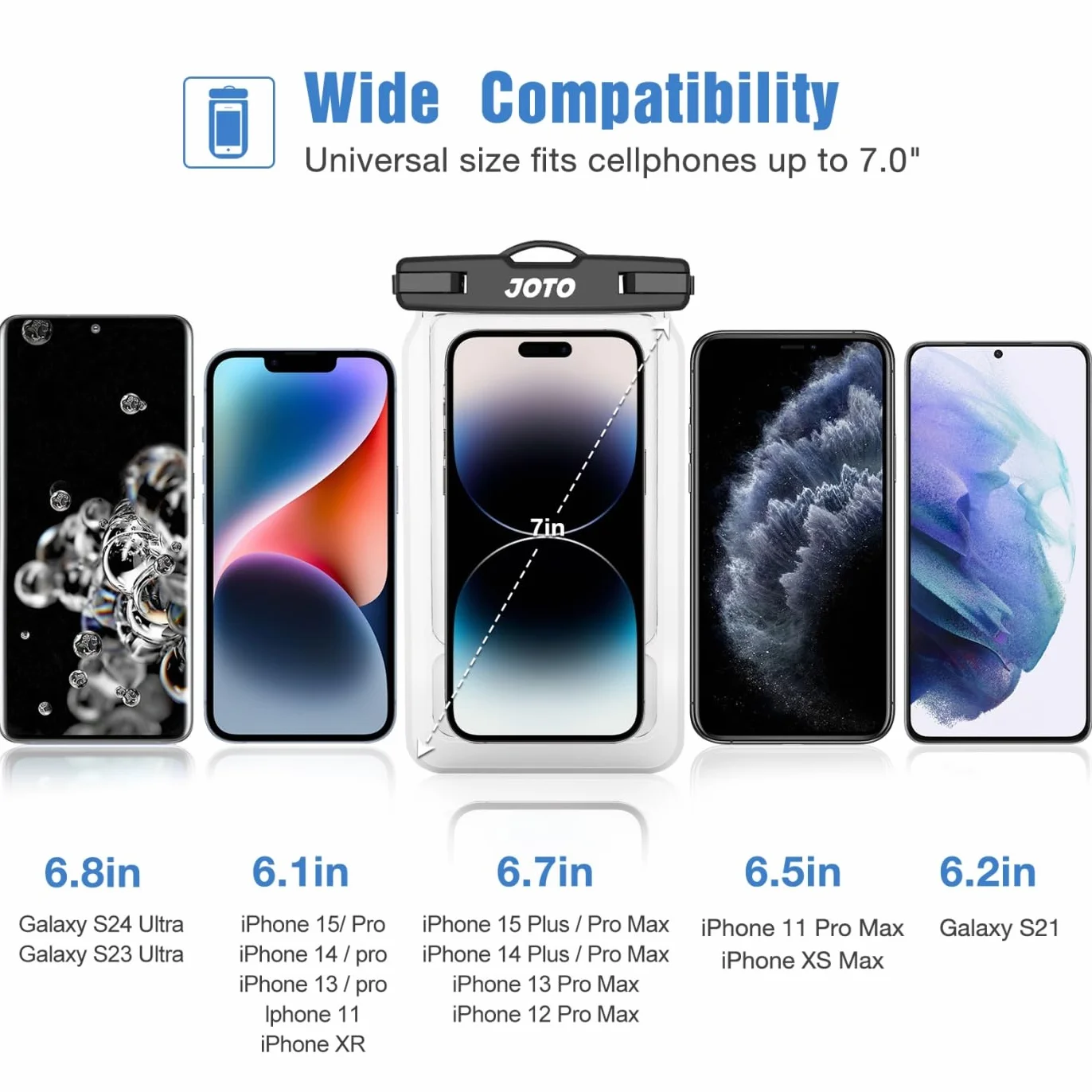 JOTO 2 Szt Pływający wodoodporny pokrowiec na telefon, uniwersalny wodoodporny pokrowiec, Float na iPhone 13 Pro Max 12 11 XS XR 8 7 Galaxy Pixel do 7 cali, IPX8 podwodny worek na telefon komórkowy