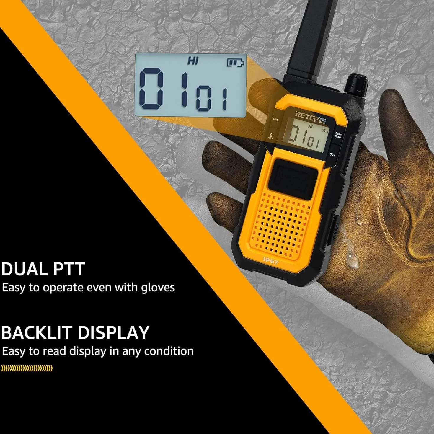 Retevis RB648 Krótkofalówka IP67, Walkie Talkie, Radio Dwukierunkowe MIL-STD-810H, Akumulator 2000 mAh, USB-C, Alarm Awaryjny, Odporne na Upadki i Wstrząsy (6 Szt.)