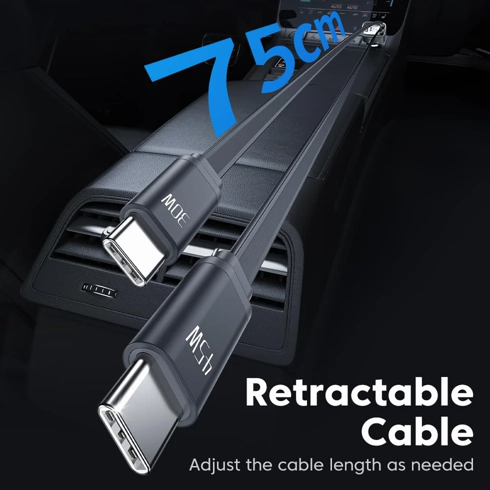 toocki Ładowarka samochodowa USB C 4 w 1 105 W szybka ładowarka z wysuwanym kablem typu C 24/12 V