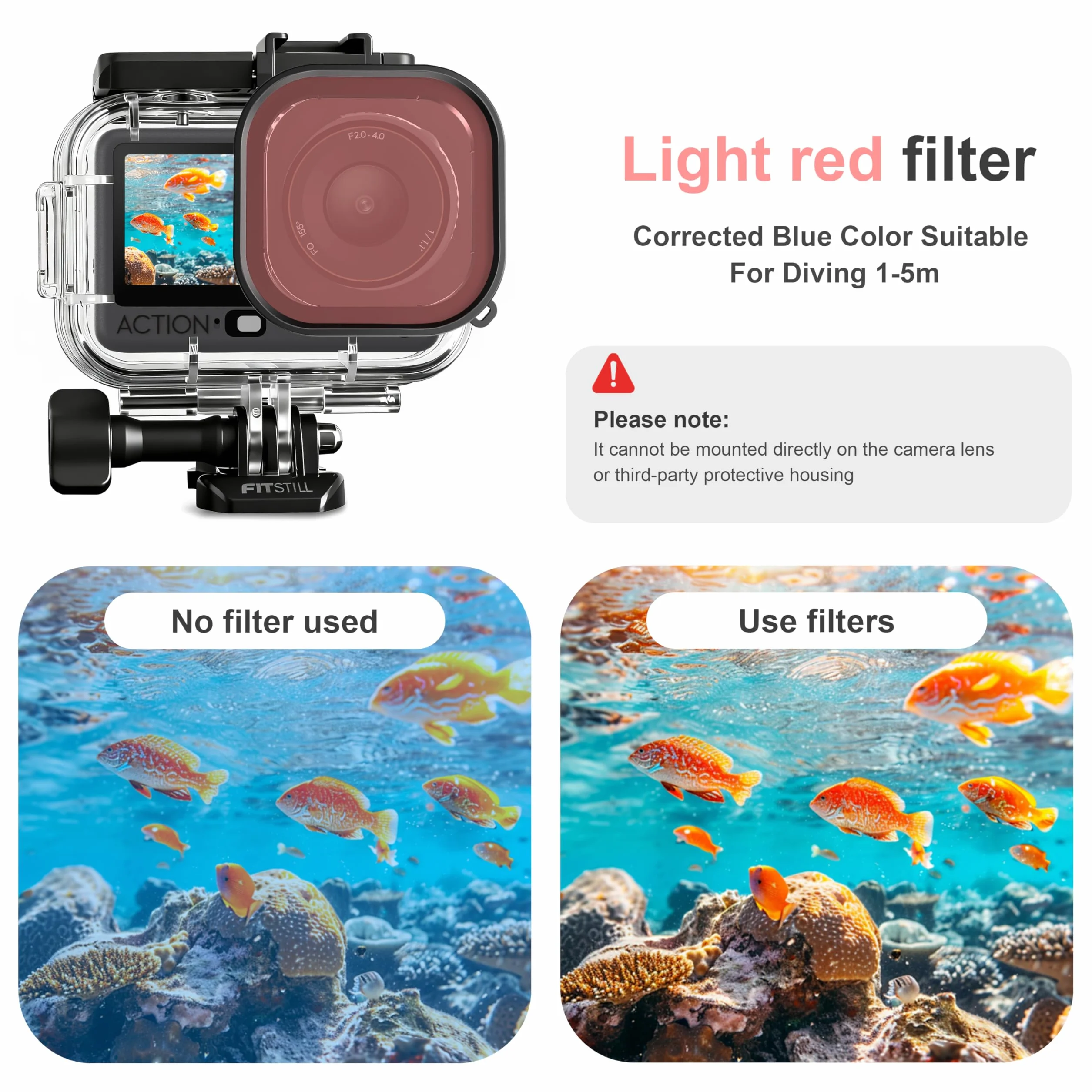 FitStill Uniwersalny zestaw do nurkowania do DJI OSMO ACTION 6, wodoodporna obudowa 196FT/60M i 3 filtry i uchwyt pływający zestaw do nurkowania, surfingu, nurkowania, etui ochronne, akcesoria