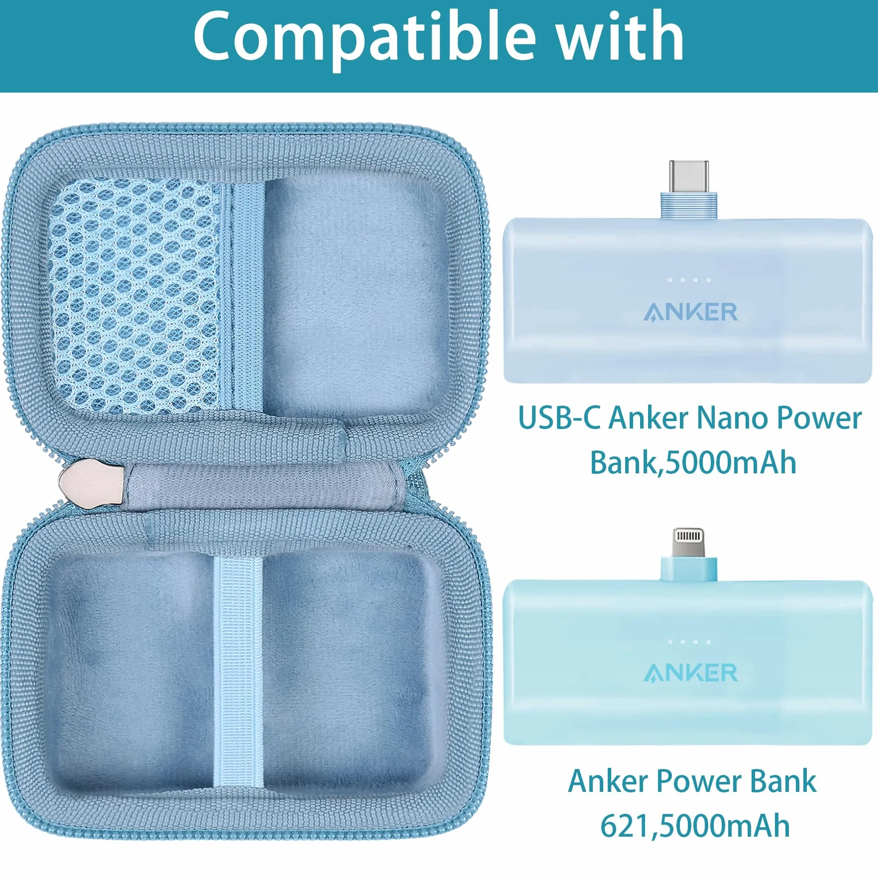 Khanka Zamienny twardy futerał do ładowarki anker Nano Power Bank 5000 mAh, pokrowiec ochronny do Khanka 5000 mAh, 22,5 W/12 W (niebieski, tylko obudowa)