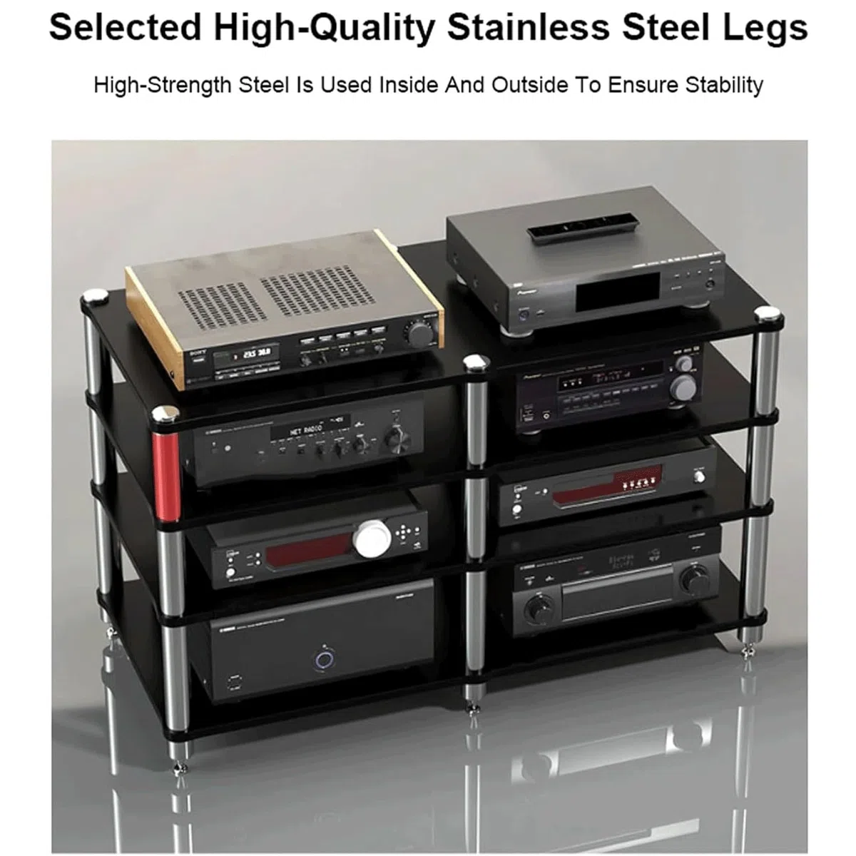 Stojak audio z naturalnego drewna, 3-poziomowy stojak stereo na sprzęt audio, otwarta półka i solidne rozwiązanie do przechowywania audio-wideo, stylowa dekoracja domu.