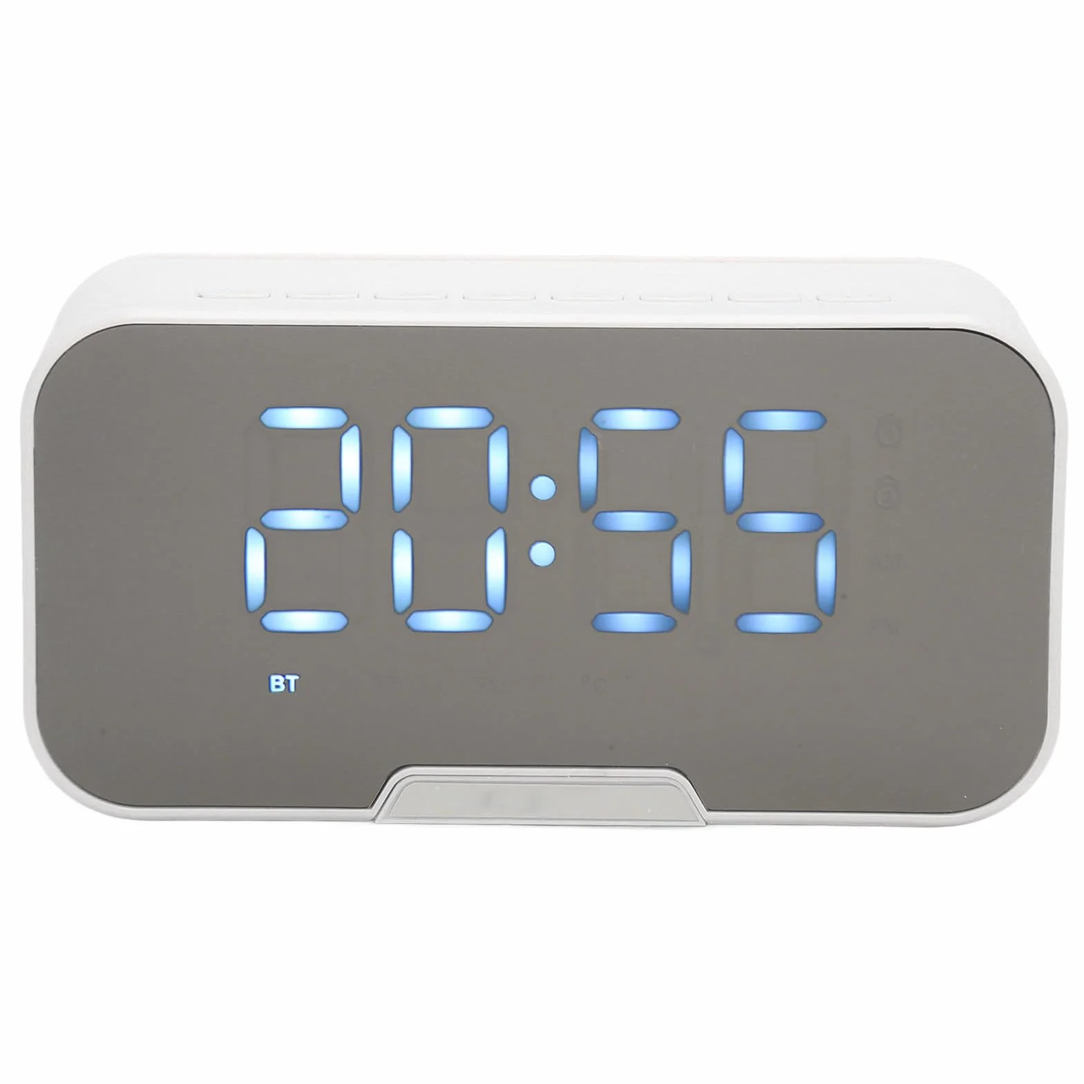 Głośnik Bluetooth z Cyfrowym Budzikiem, Wielofunkcyjny Głośnik z Lustrzanym Budzikiem i Radiem FM do Biura w Sypialni, Obsługa Radia FM z Wyświetlaczem Temperatury (Biały)
