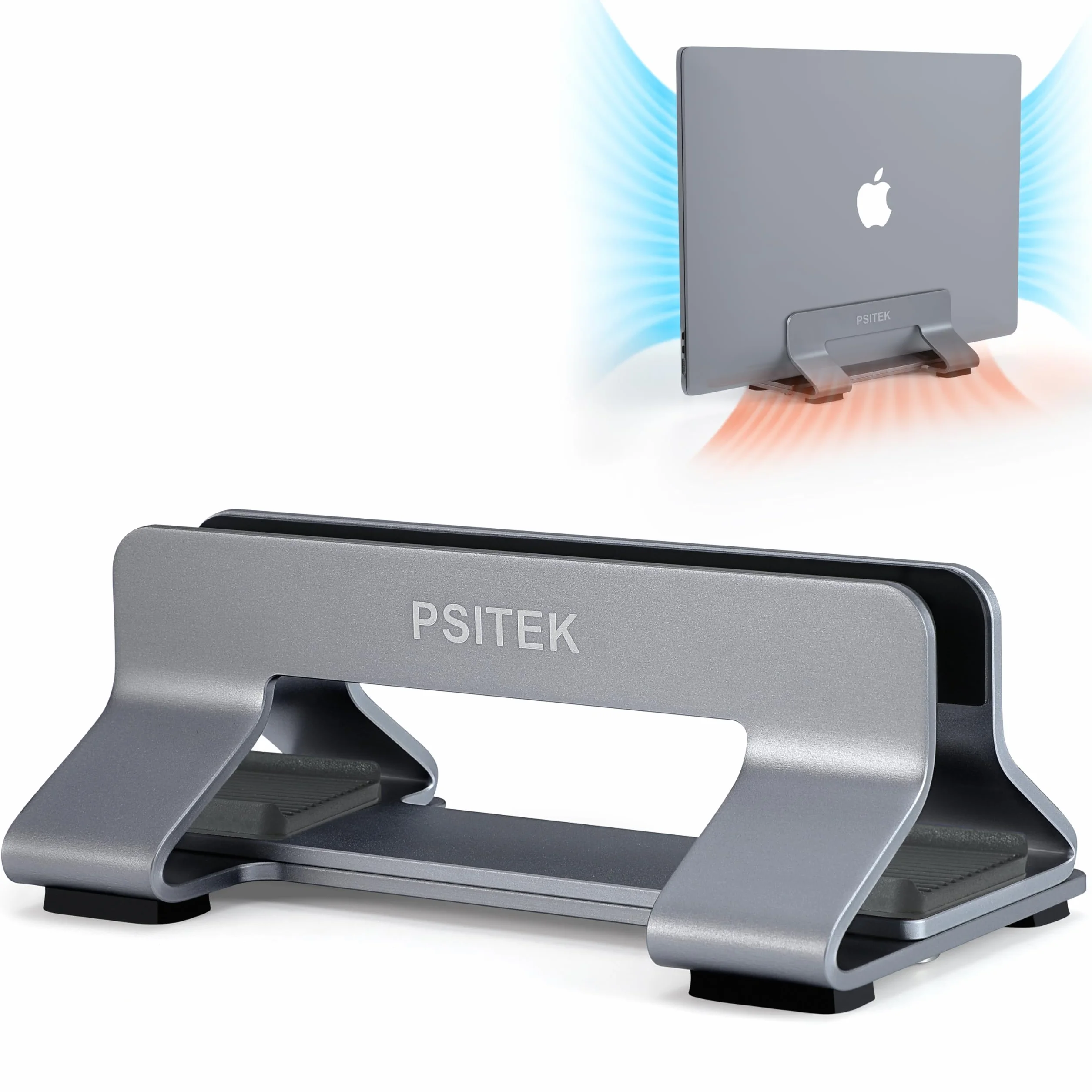 Aluminiowy Pionowy Stojak na Laptopa z Uchwytem Dokującym, Regulowana Szerokość Szczeliny 12-42mm, Oszczędność Miejsca na MacBooka i Laptopy
