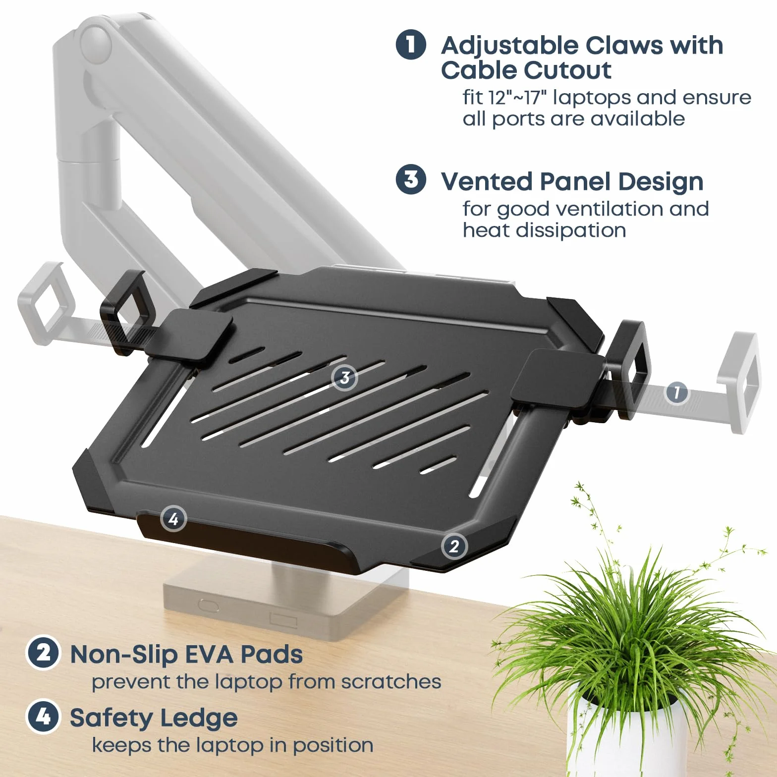 WORLDLIFT Uniwersalna taca na laptopa 12-17" do montażu VESA 75 x 75 mm 100 x 100 mm ramię monitora regulowany uchwyt wentylowany