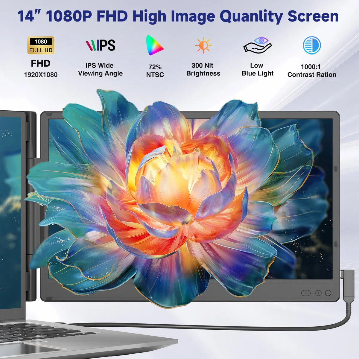 Rozszerzenie ekranu laptopa, podwójne rozszerzenie ekranu IPS FHD 1080P 14„, przenośny monitor do laptopów 13-17,3”, podwójny ekran Plug & Play dla Windows/Mac z portem USB C/HDMI